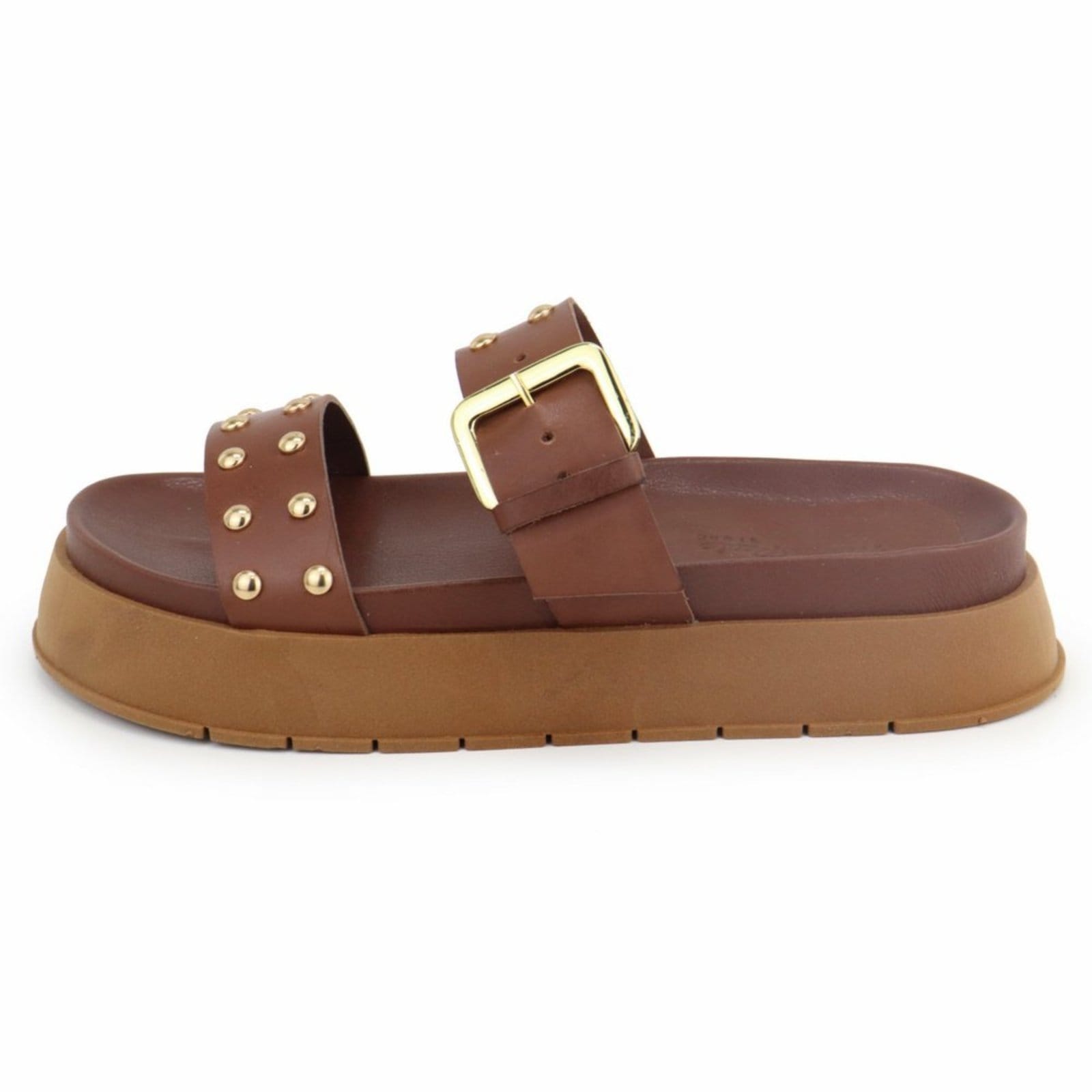 Sandália Papete Flatform Feminina Conforto em Couro Cravo Maria Paula Cedro