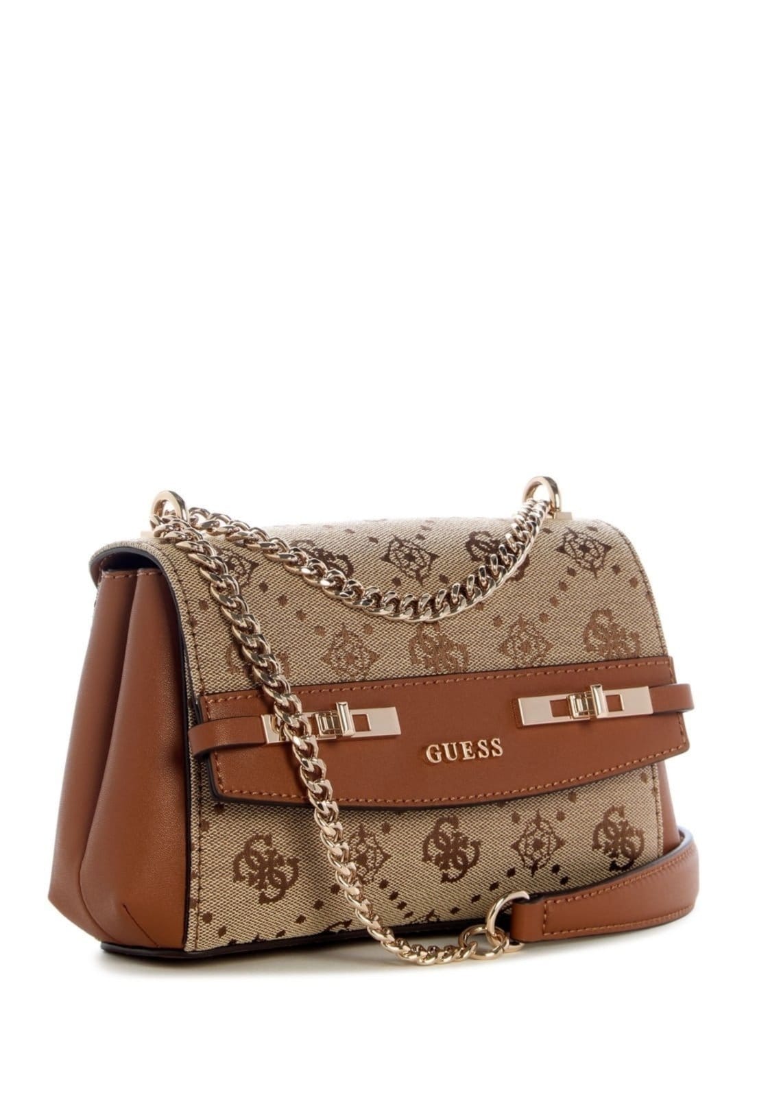 Vista 2 Bolsa Guess Mini Melinda Logo Transversal Flap Bege Guess amarelo