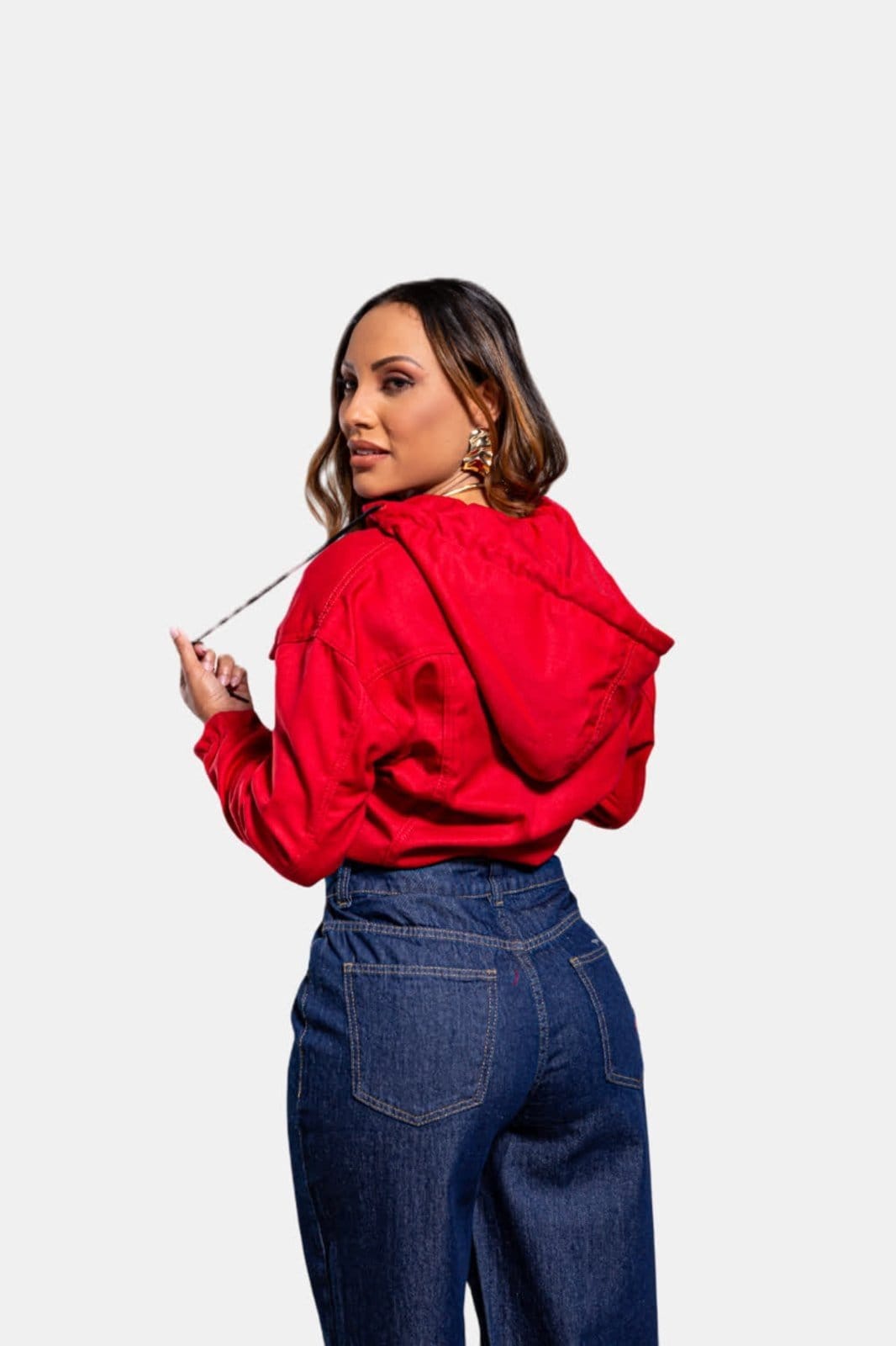 Vista principal Jaqueta Feminina Razon Jeans Sarja Cropp C/ Capuz Razon Jeans vermelho