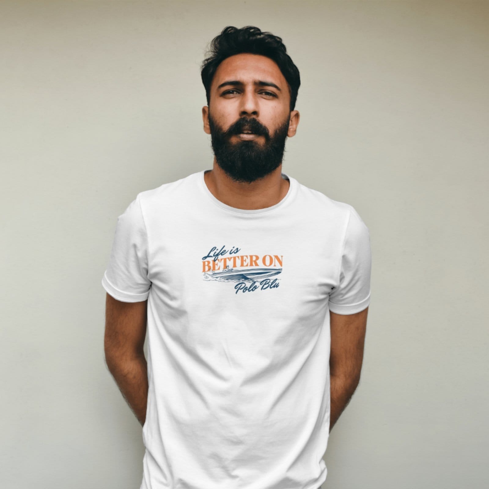 Camisa Camiseta Masculina Life is Better Polo Blu na cor Branca