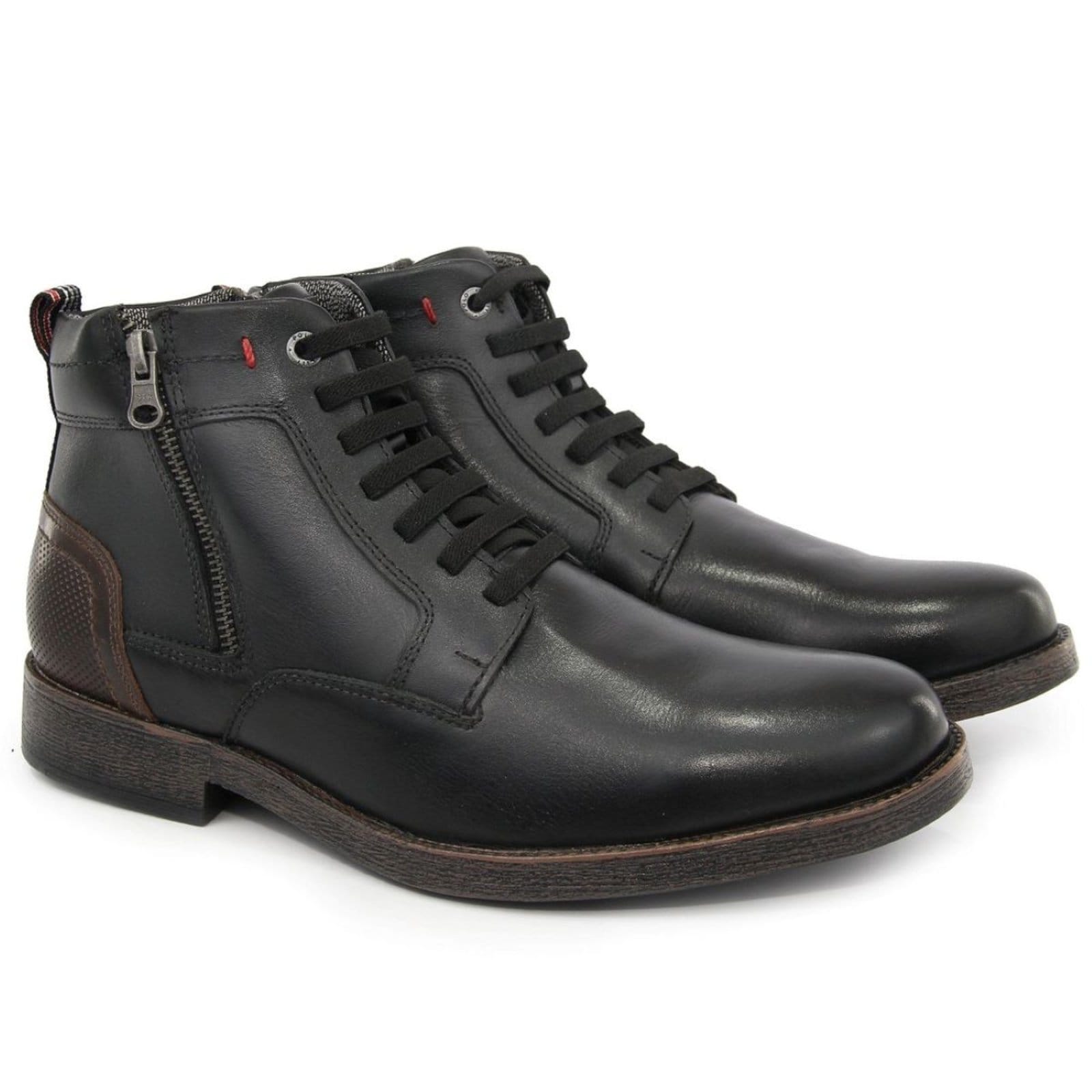 Vista principal Bota Casual Coturno Couro Masculino Atacador Cano Curto Zíper Lateral Urbana Versátil super shoes preto