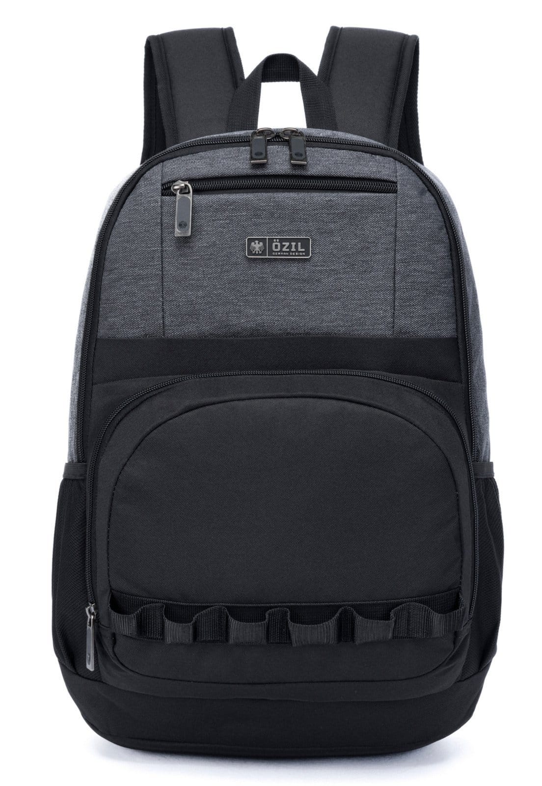 Vista principal Mochila Masculina Bolsa Notebook USB Resistente Espaçosa Trabalho Faculdade Ozil cinza/preto