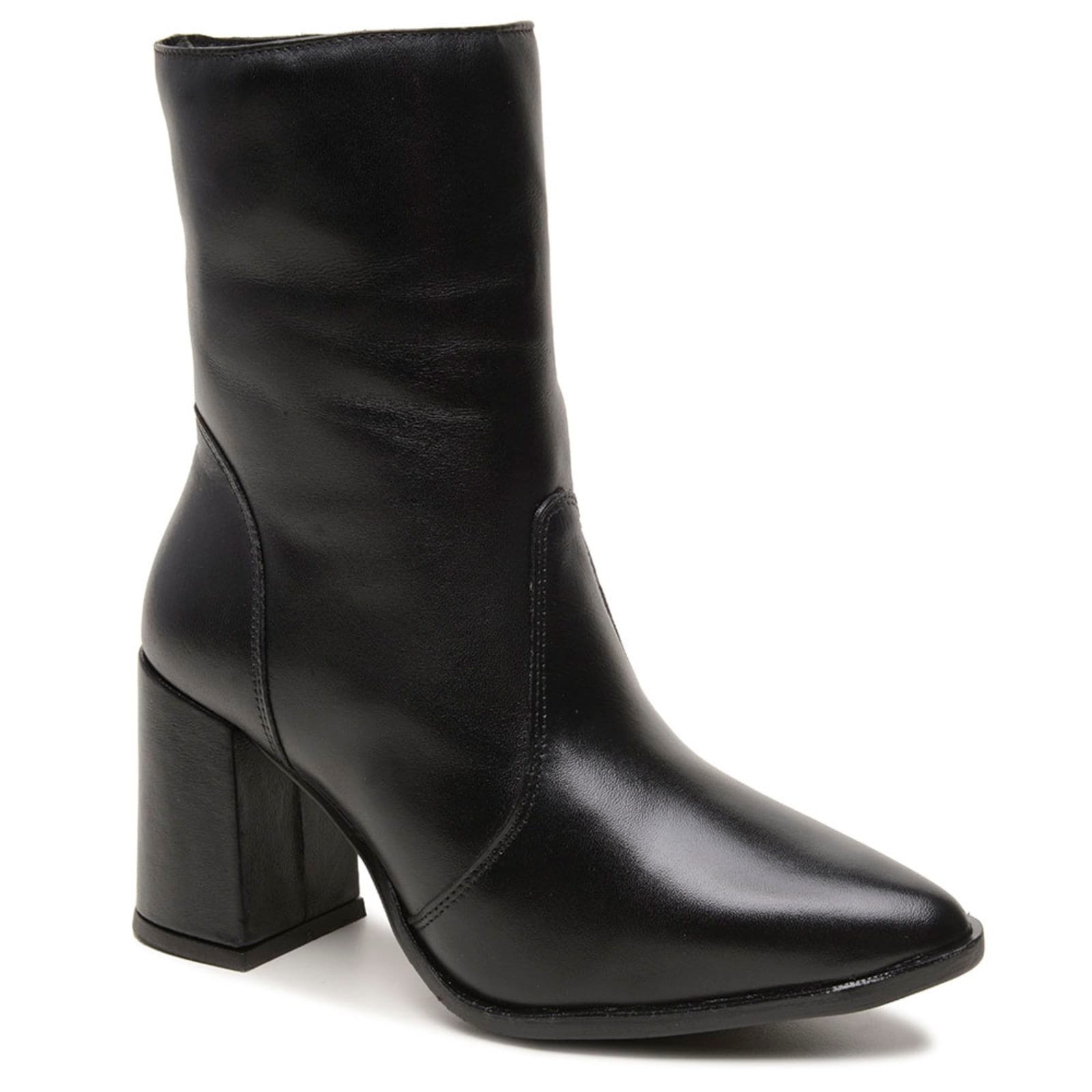 Vista principal Bota Feminina Cano Meia Altura Canela Couro Legítimo Inverno Brilhante Elegante Linda Estilosa Moda 2025 FRANCA GRIFFE preto