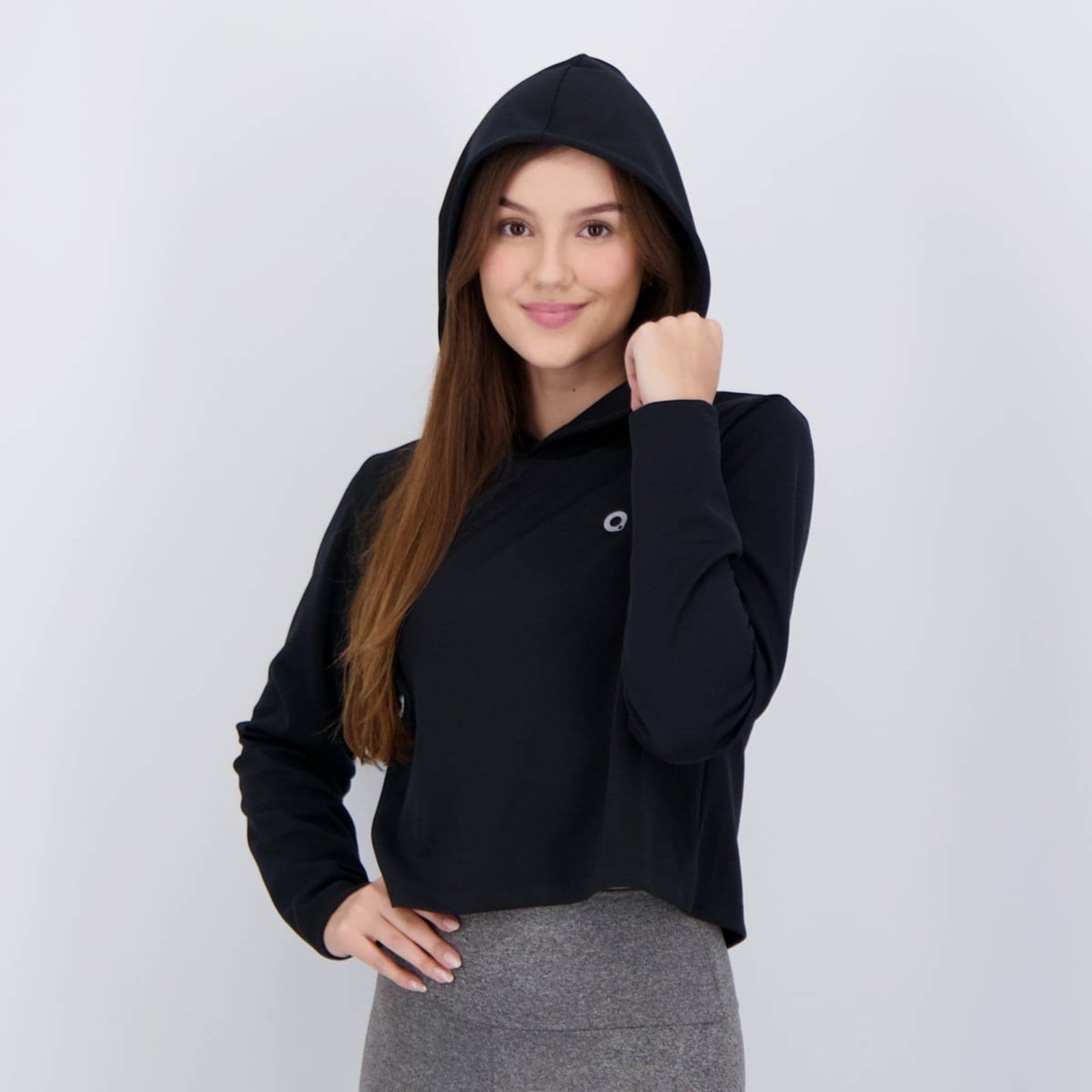 Vista 2 Cropped Area Dot Manga Longa Feminino Area preto