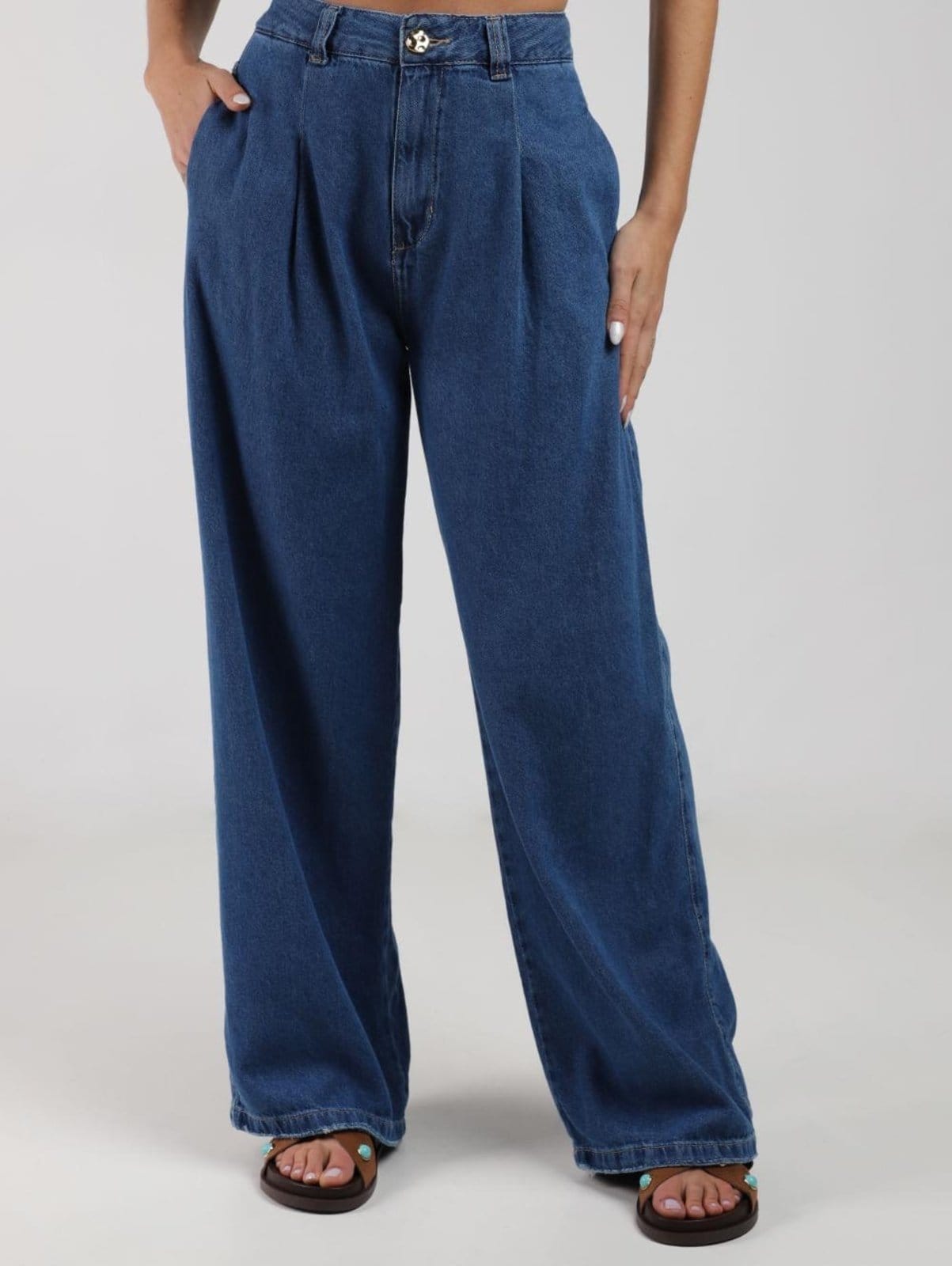 Calça Jeans Wide Leg Autentique Feminina AZUL