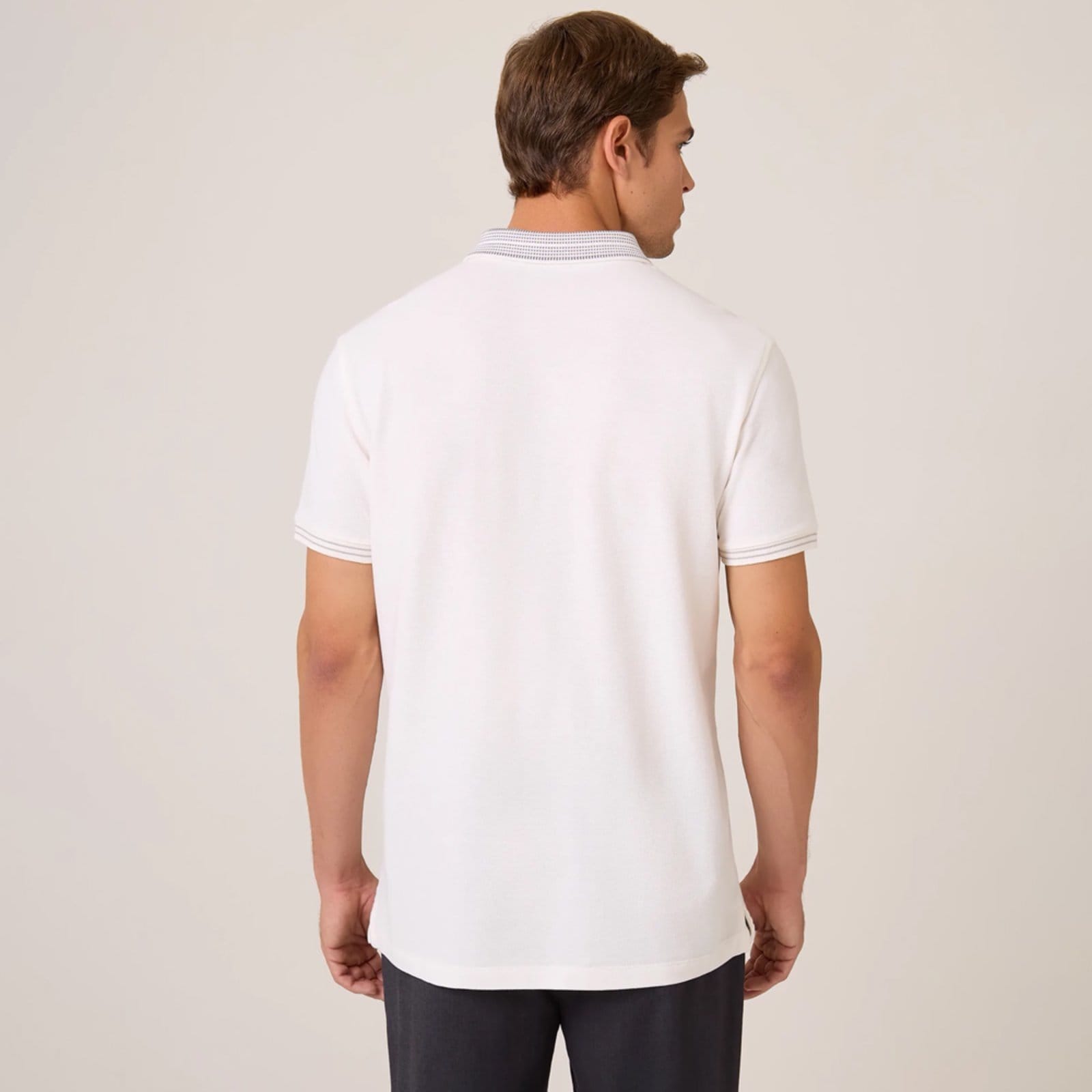 Vista 2 Camisa Polo Dudalina Piquet Jacquar Pr26 Off White Masculino Dudalina amarelo white