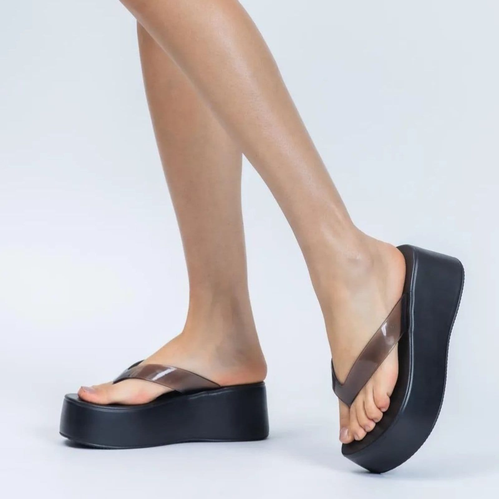 Vista 2 Chinelo Feminino Plataforma Plus II Translúcido Petite Jolie PJ7703 Petite Jolie preto