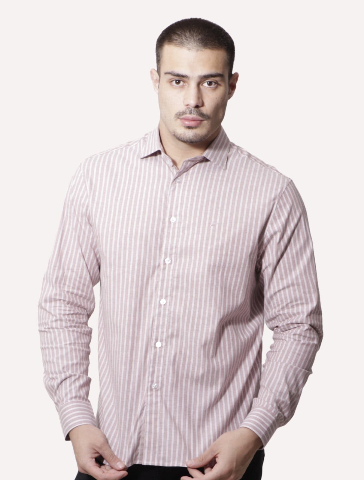 Vista principal Camisa Ellus Masculina Tricoline Siena Slim Italian Classic Listrada Rosé Ellus rosê rosé