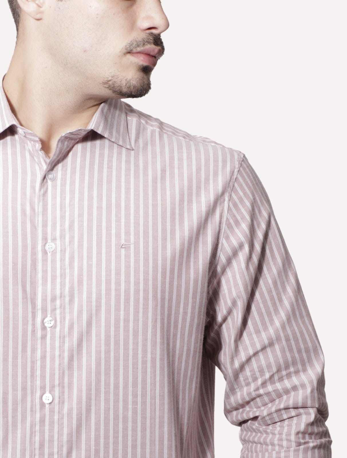 Vista 2 Camisa Ellus Masculina Tricoline Siena Slim Italian Classic Listrada Rosé Ellus rosê rosé
