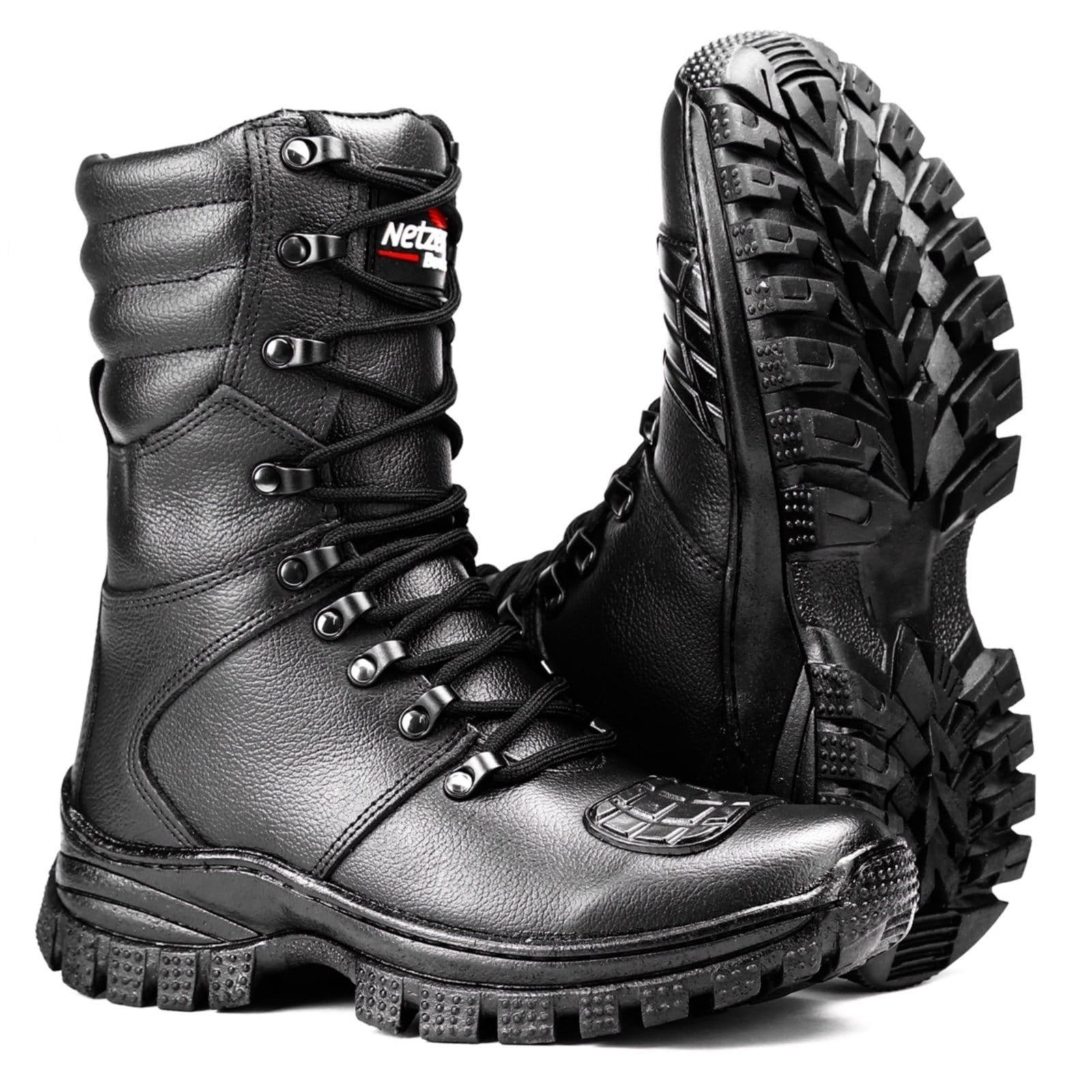 Vista 2 Bota Masculina Couro Cano Médio Cadarço Zíper Tratorada Conforto Sapatofran preto