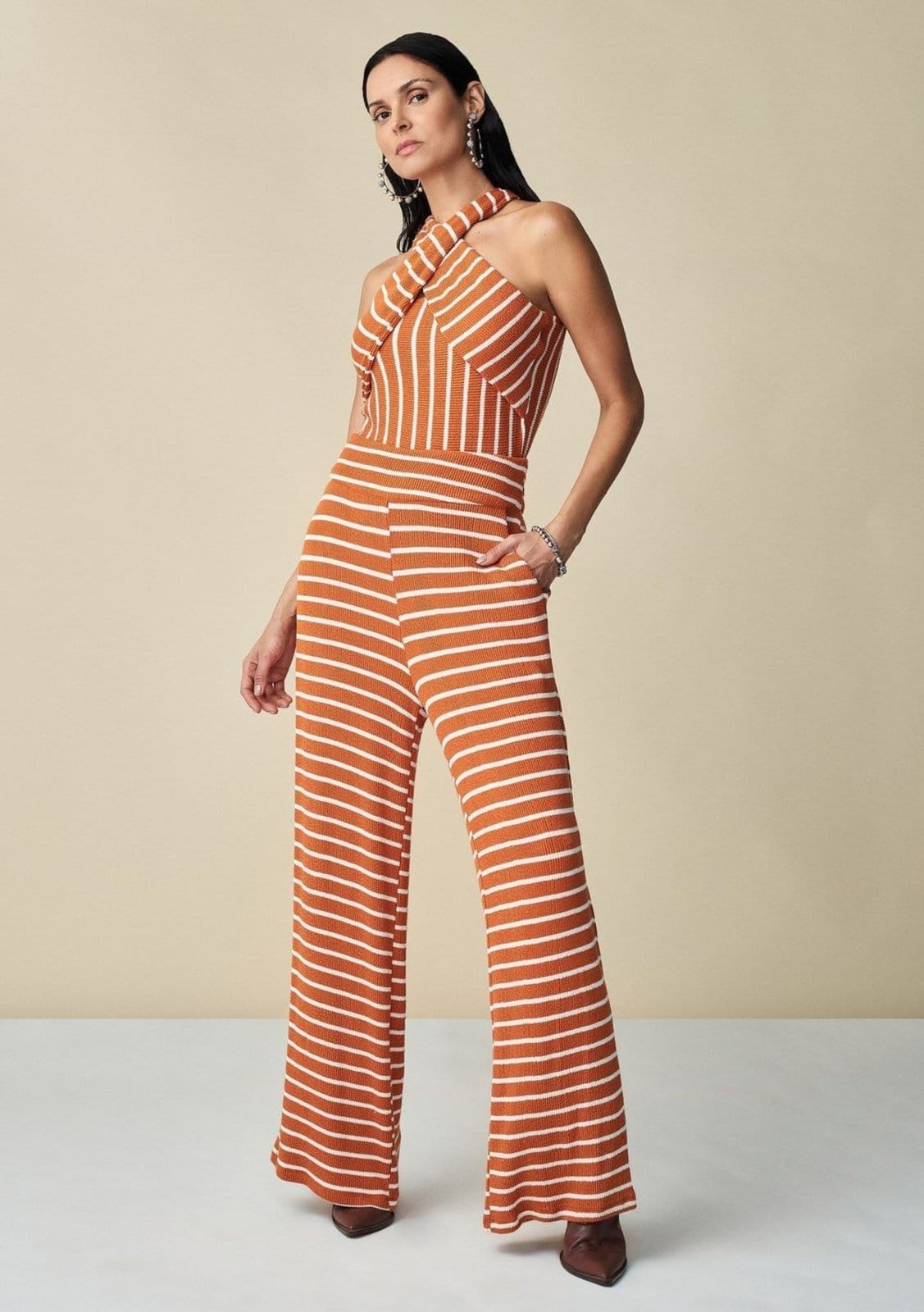 Vista principal Calça Maria Valentina Pantalona Cós Intermediário Com Elástico Maria Valentina laranja