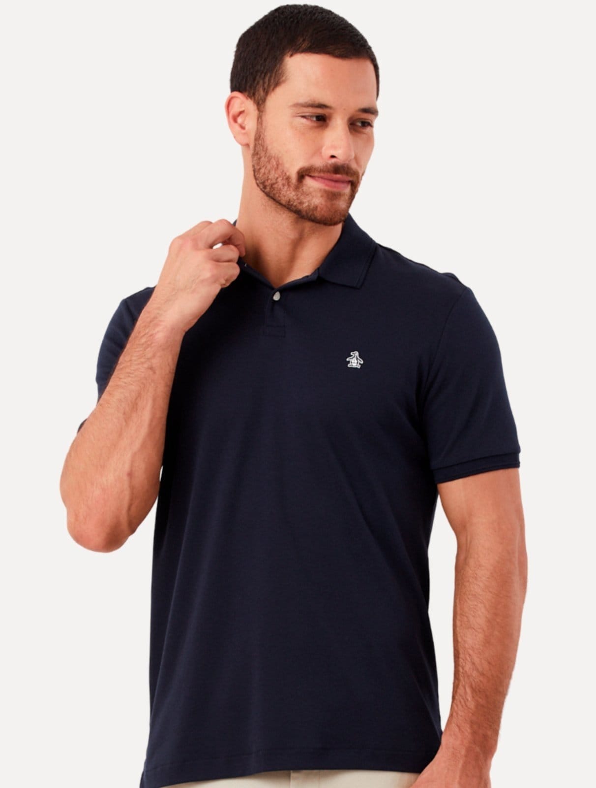 Vista principal Polo Original Penguin Masculina Piquet Lisa Patch Marinho Original Penguin azul