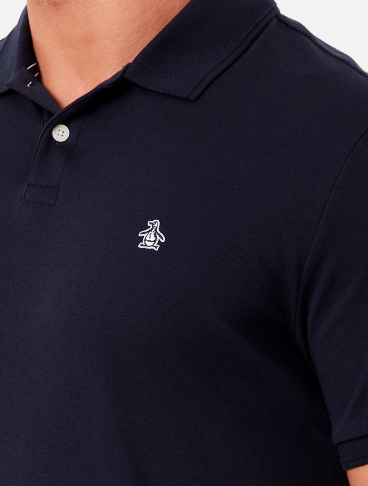 Vista 2 Polo Original Penguin Masculina Piquet Lisa Patch Marinho Original Penguin azul