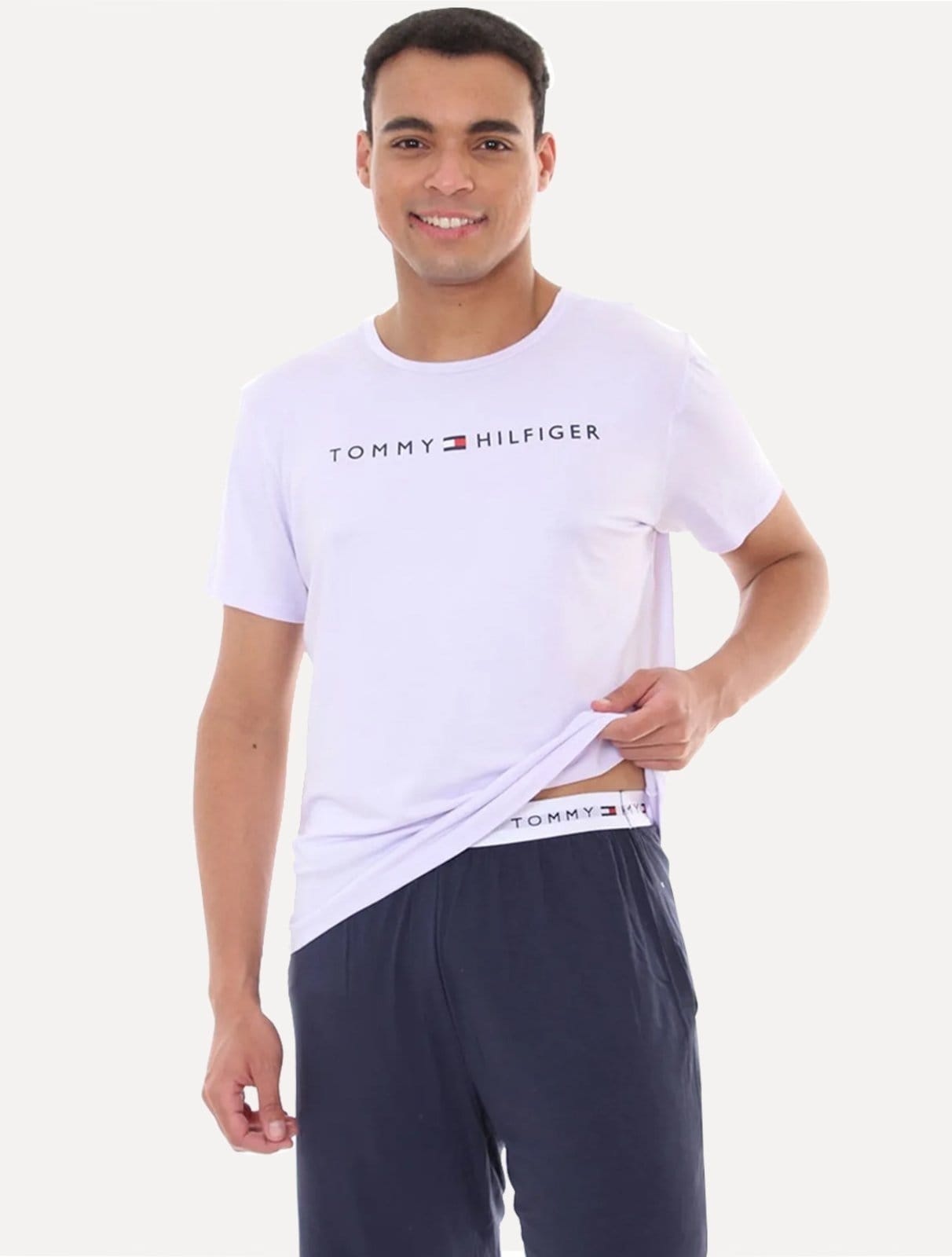 Pijama Tommy Hilfiger Masculino Manga Curta Short Essentials Set Branco/Marinho