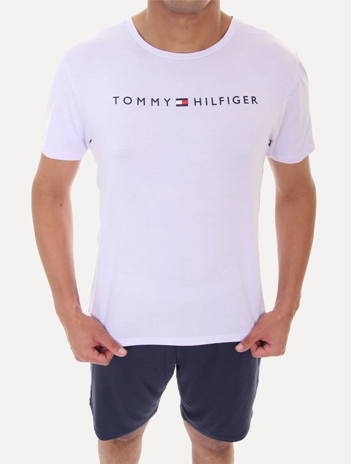 Pijama Tommy Hilfiger Masculino Manga Curta Short Essentials Set Branco/Marinho - 2