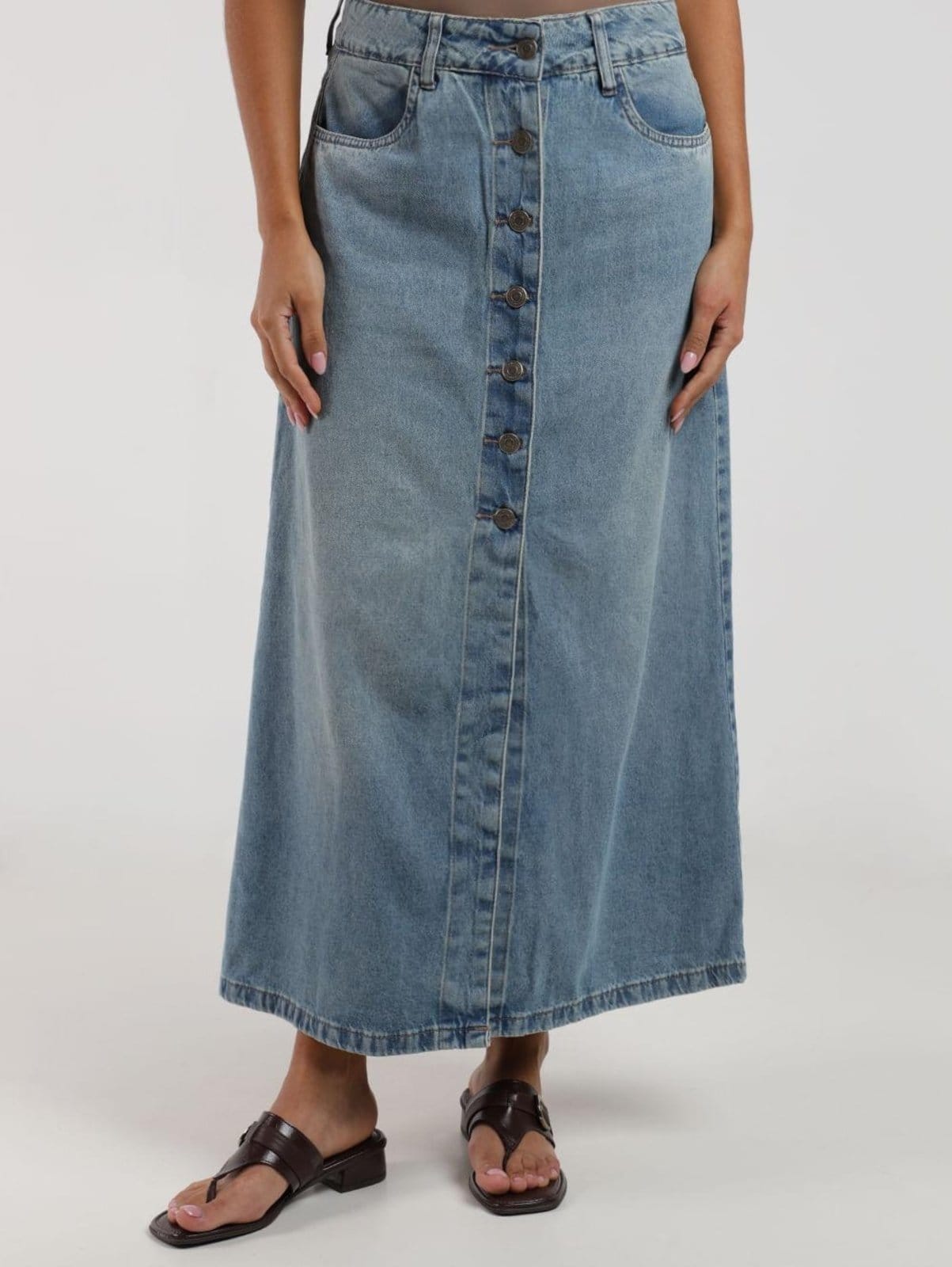 Vista principal Saia Jeans Midi Sawary Feminina Sawary azul