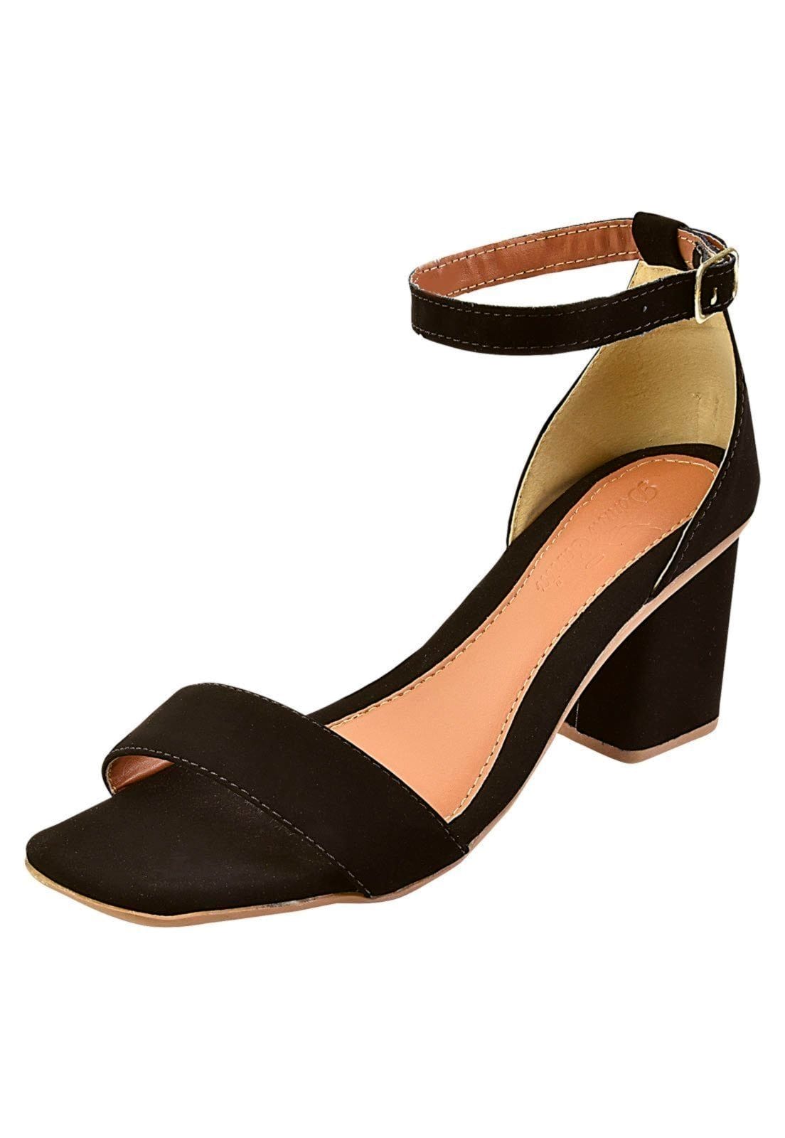 Vista principal Sandália Salto Bloco Quadrado Donna santa Tradicional Preta Donna Santa preto