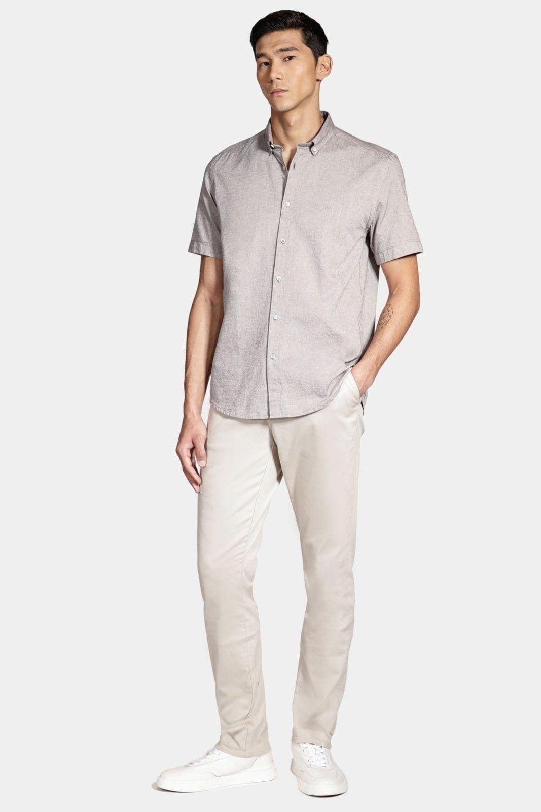 Vista 2 Camisa Aramis Manga Curta Slim Oxford Aramis café