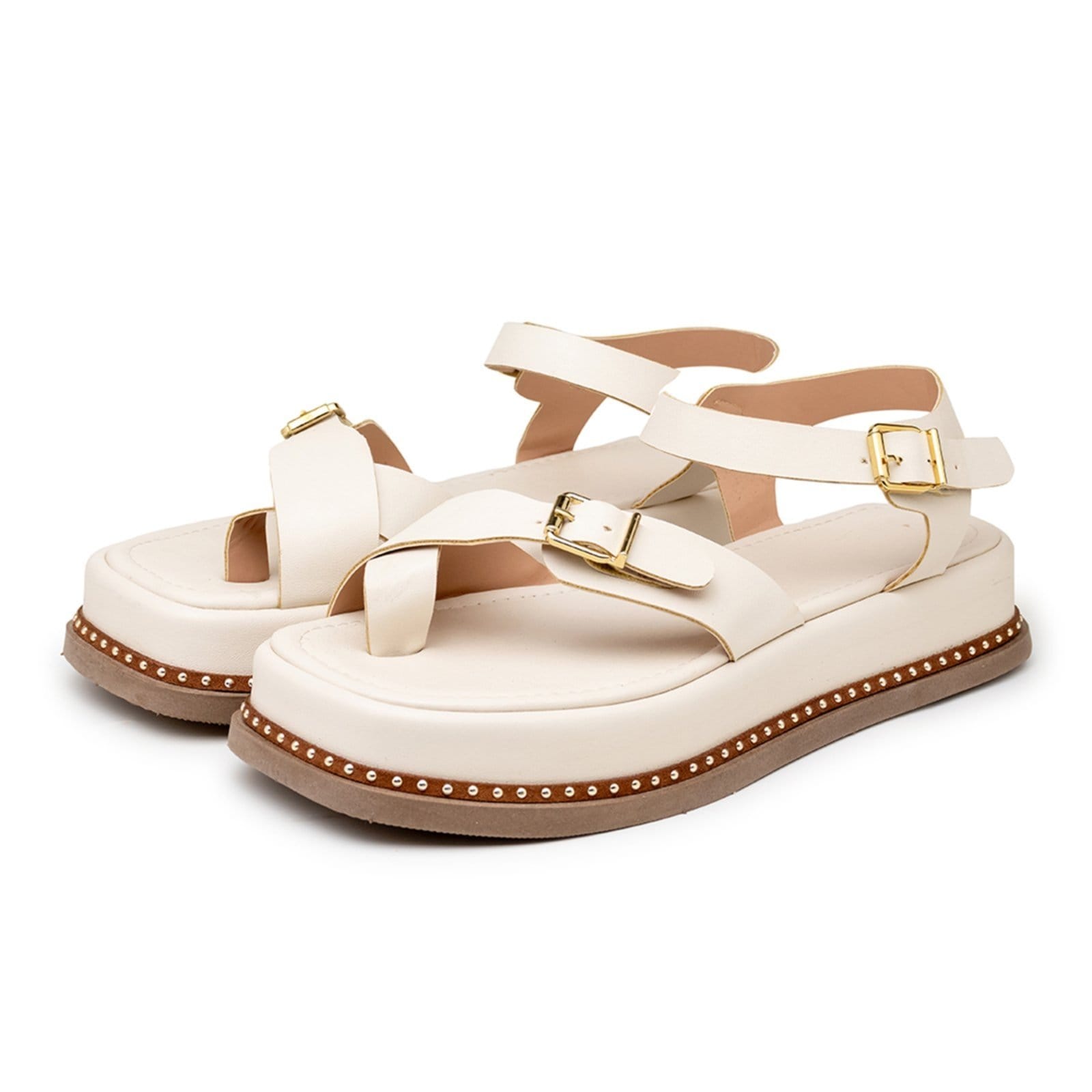 Vista principal Sandália Flatform Feminina Papete Tiras Fivela 23411 Off White Flor da Pele off-white white