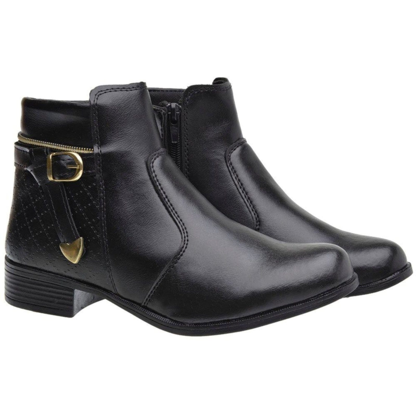 Vista principal Bota Feminina Cano Curto Coturno Casual Macio Dia Dia - Preta Nine4 preto