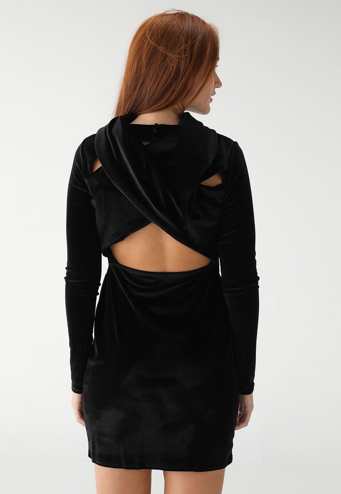 Vista 2 Vestido TOPSHOP Curto Aveludado Recorte Costa Topshop preto