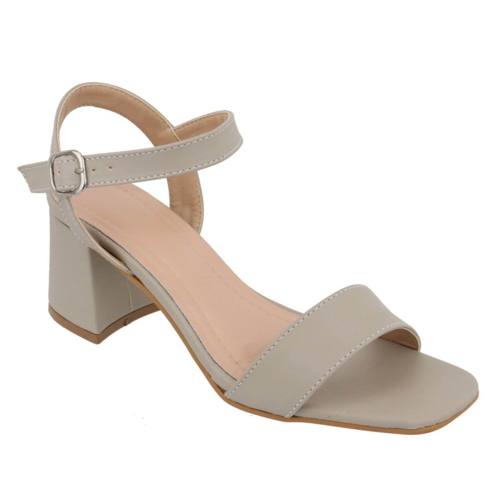 Vista 2 Sandalia Feminina Napa Aveia Salto Bloco 80020 Flor da Pele cinza