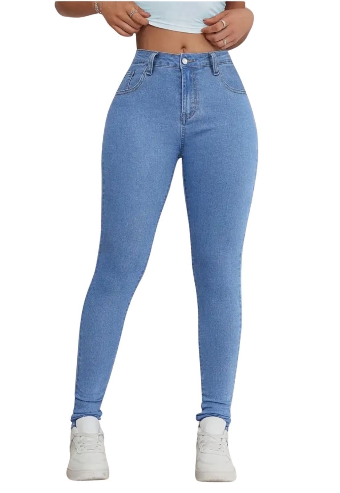 Vista 2 Calça Jeans Feminina Premium Skinny Delave Clara Cintura Alta com Elastano Lavagem Escura Premium ED E A E JEANS azul