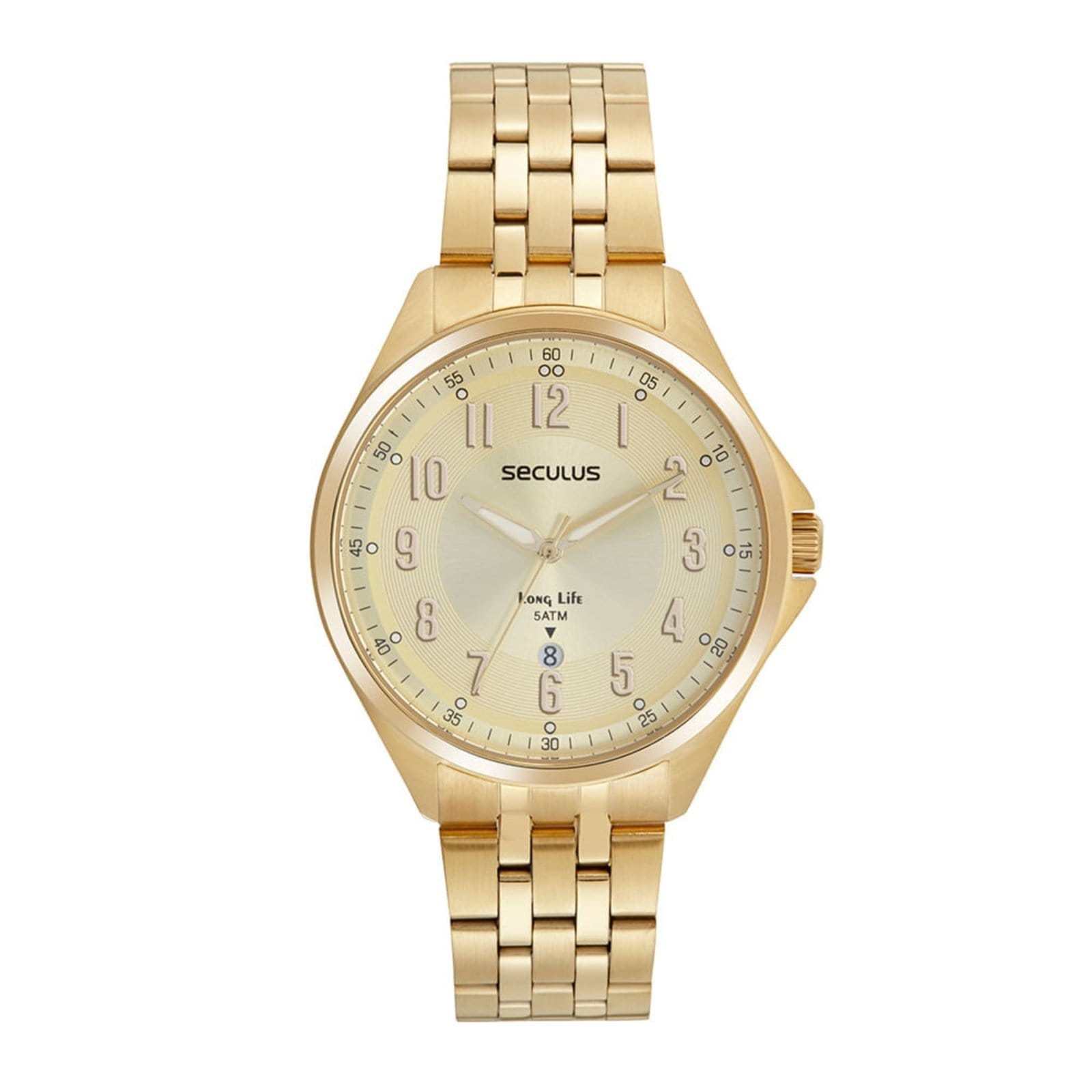 Vista principal Relógio Seculus Masculino com Calendário Aço Seculus dourado