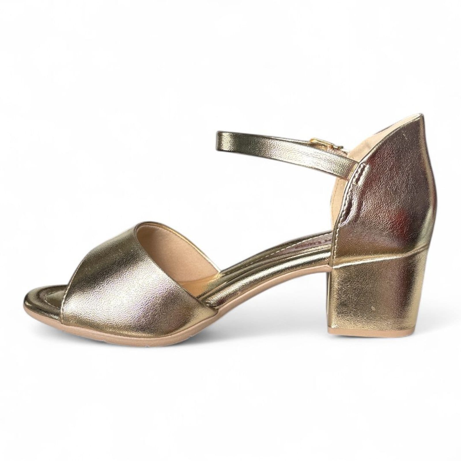 Vista 2 Sandália Feminina Dourada Salto Médio Comfortflex 2557405-6 Comfortflex dourado