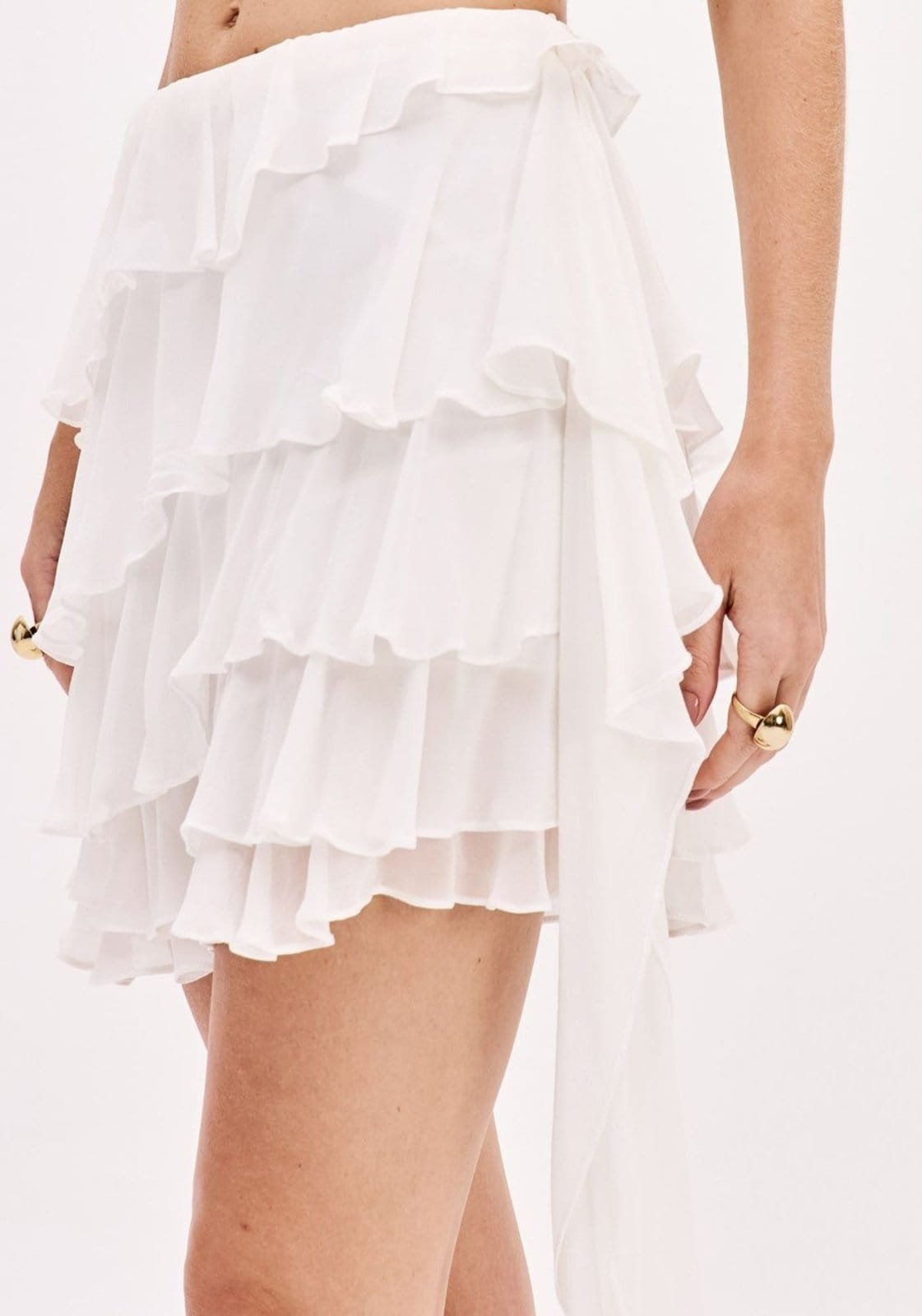 Vista 2 Saia Curta Cintura Média Com Babados Lança Perfume branco