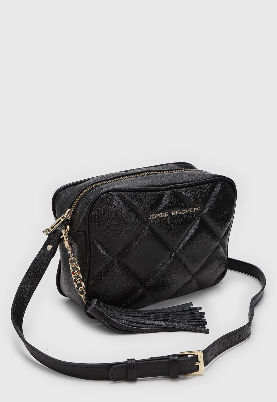 Vista 2 Bolsa Tiracolo Feminina Jorge Bischoff Matelassê Preta Jorge Bischoff preto