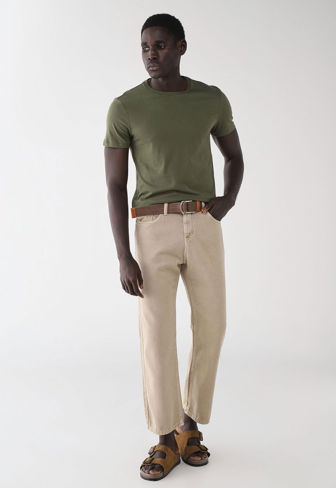 Vista 2 Calça Masculina Sawary Reta Sawary bege