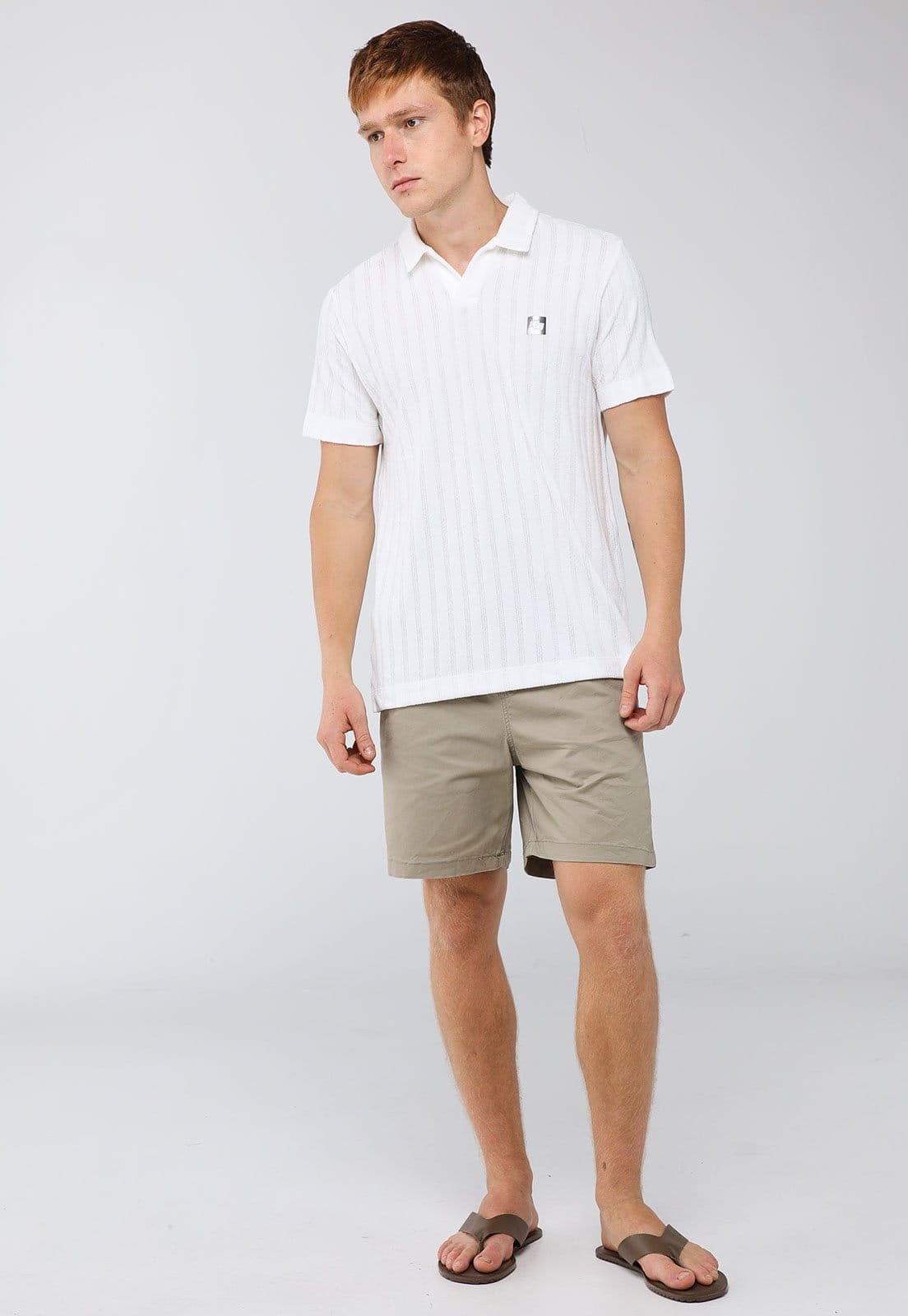 Vista 2 Polo Masculina Colcci Listras Texturizadas Branca Colcci branco