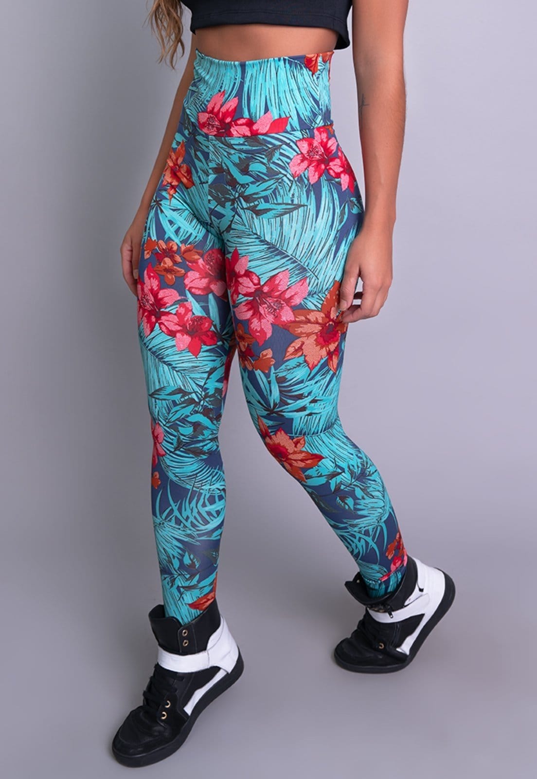 Vista principal Calça Legging MVB Modas Cintura Alta Fitness Lisa Amazônia Mvb Modas azul/estampado/multicolorido/verde
