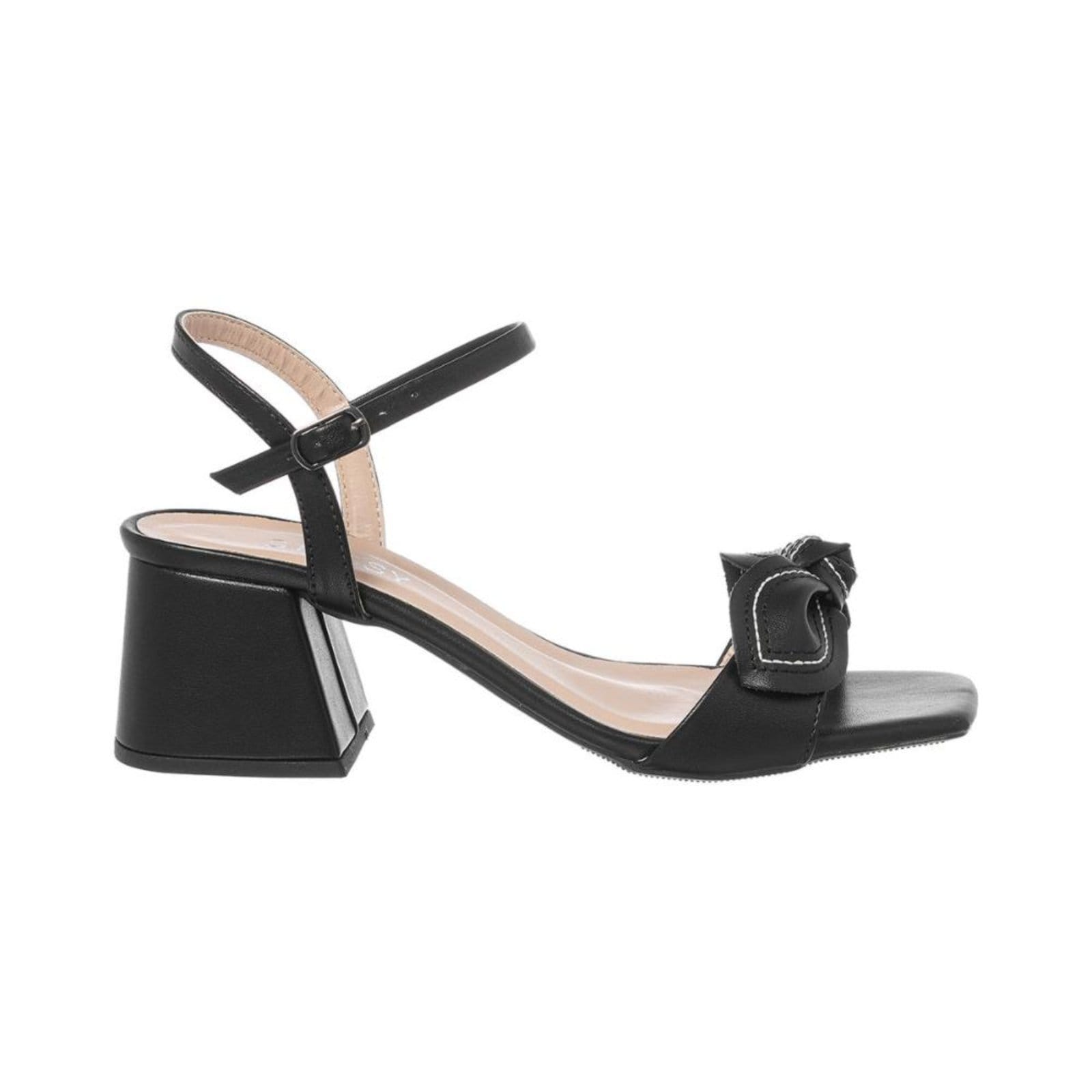 Vista 2 Sandália Feminina Salto Bloco Baixo Confortável Casual Laço Stessy Shoes preto