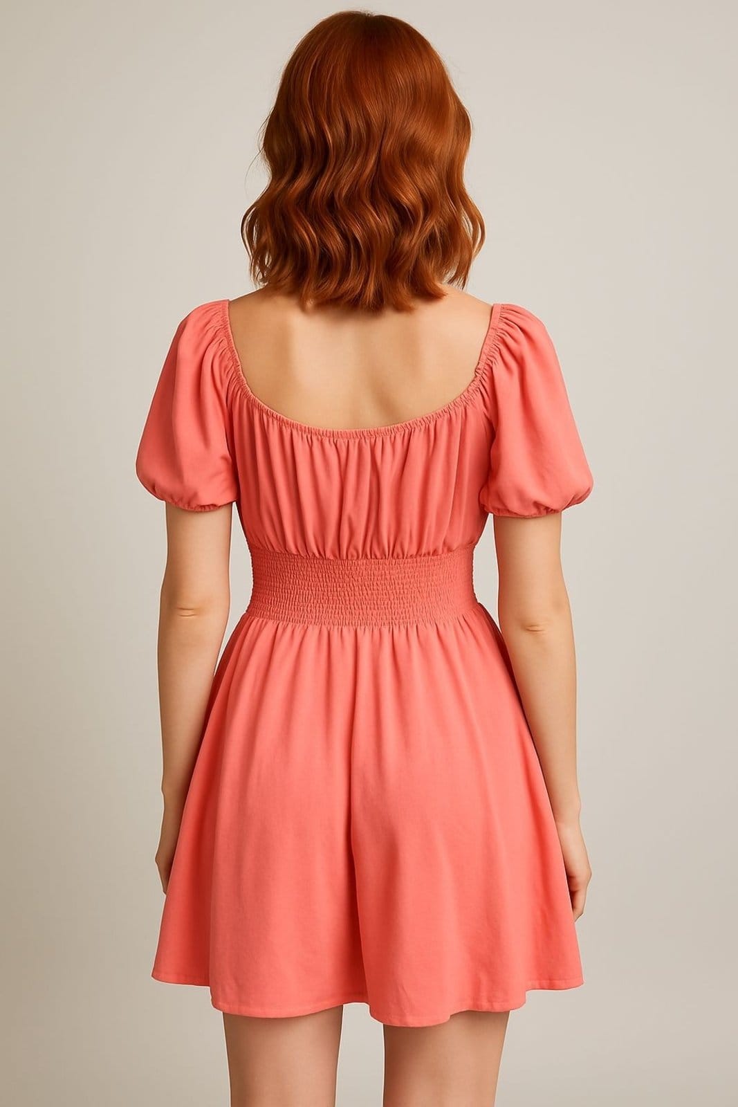 Vista 2 Macaquinho Romântico com Mangas Bufantes Summer Body coral/rosa
