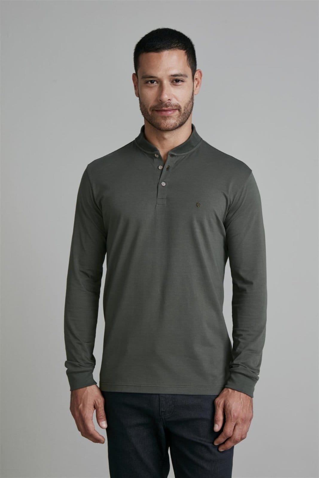 Vista principal HIGHSTIL Camisa Polo Manga Longa Malha Slim Fit Escuro HIGHSTIL verde