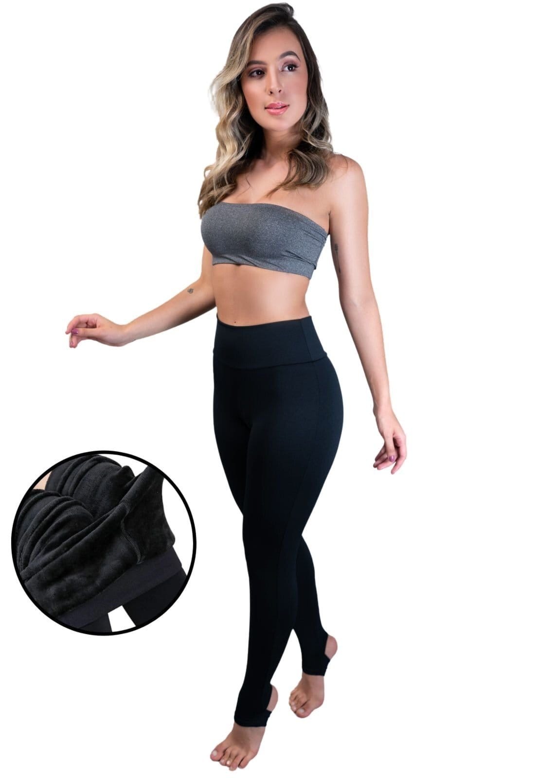 Vista 2 Calça Legging MVB Modas Pezinho Térmica Cintura Alta Felpuda Peluciada Preta Mvb Modas preto