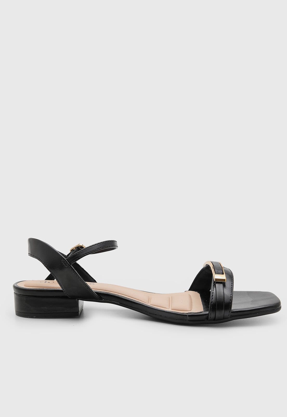 Vista 2 Sandália Feminina cê Salto Baixo Tiras Detalhe Metalizado Preta BEBECÊ preto