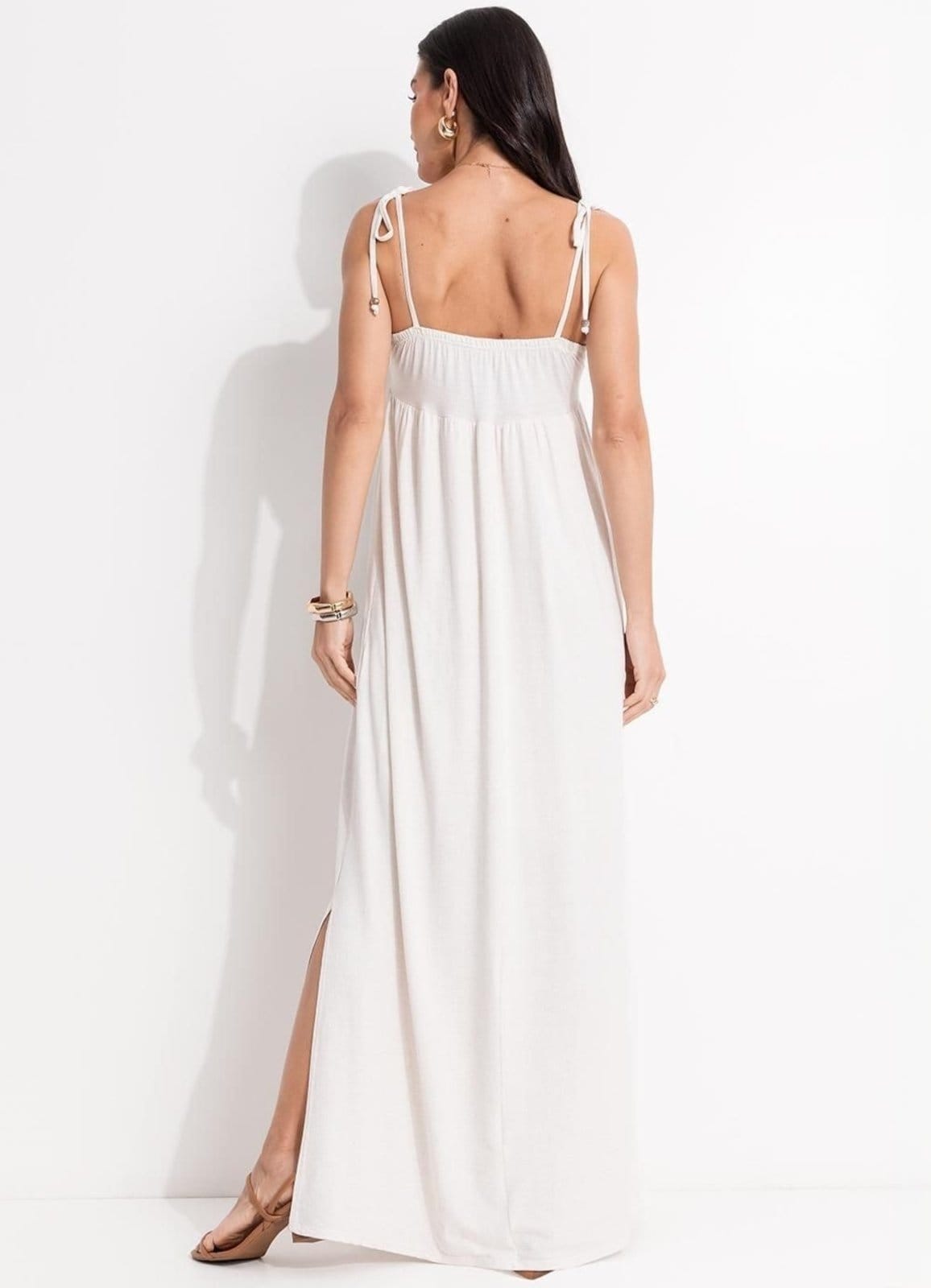 Vista 2 Vestido Em Malha Texturizada Natural Quintess bege natural