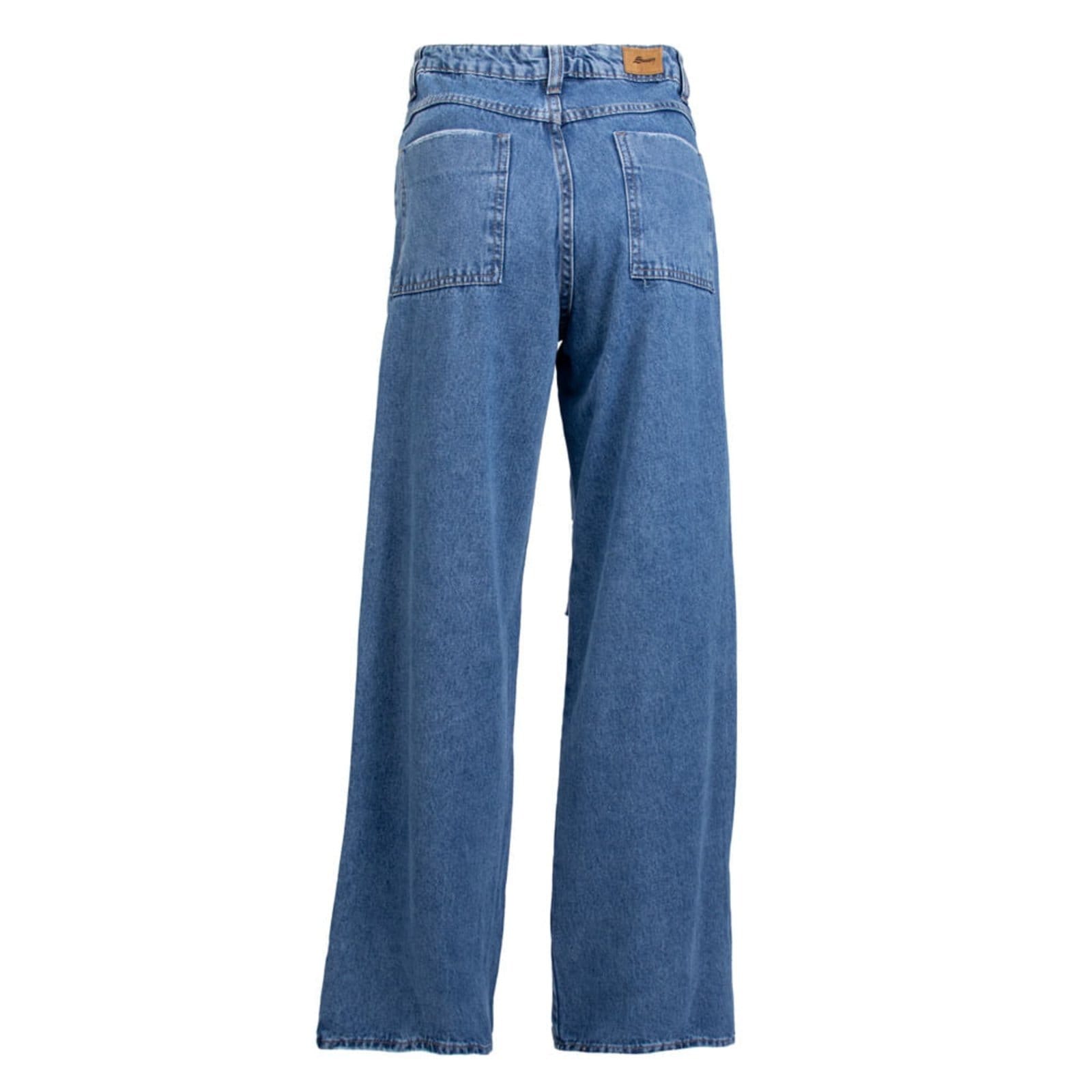 Vista 2 Calça Jeans Feminina Sawary Wide Leg Cargo Duplo Sawary azul