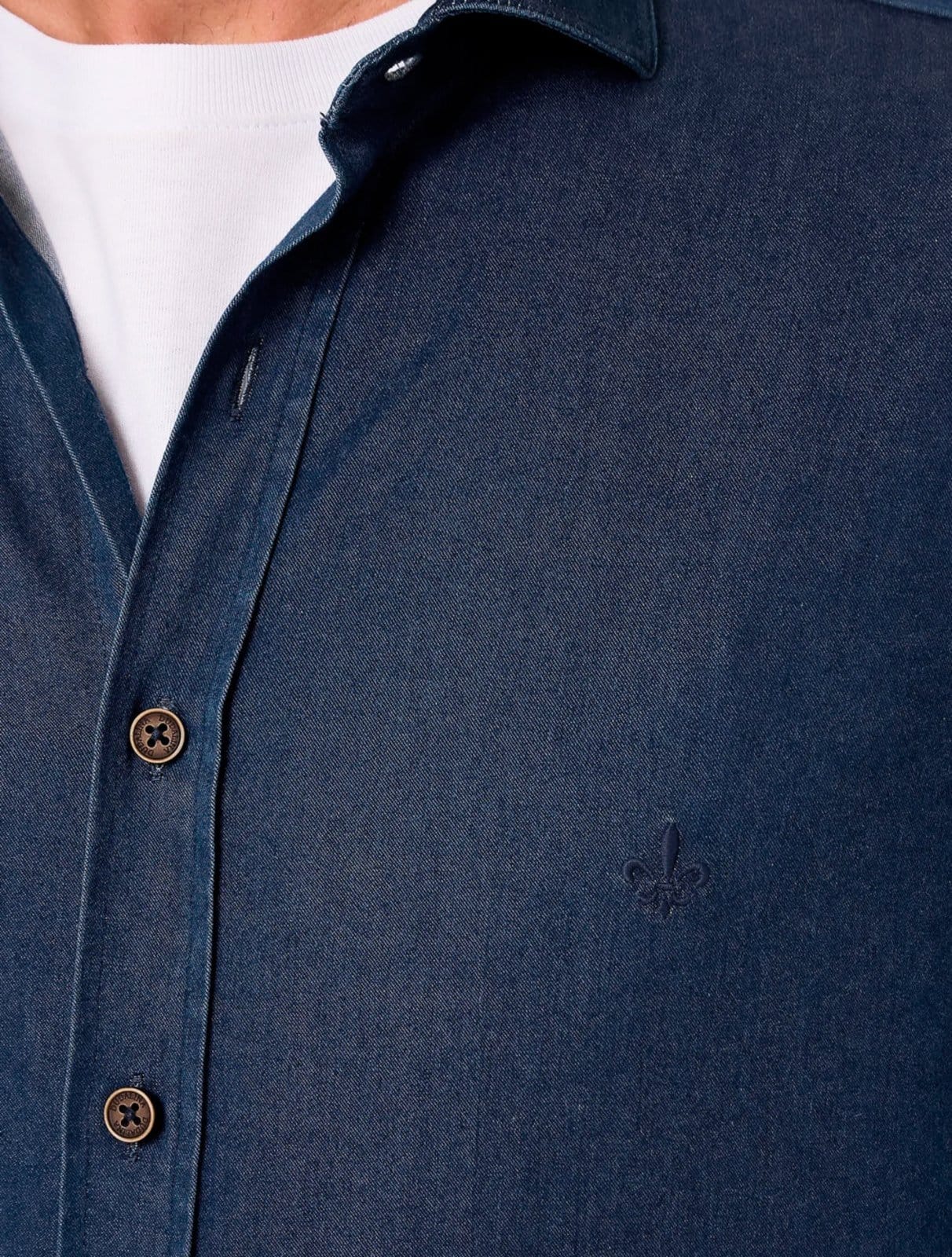 Vista 2 Camisa Dudalina Masculina Slim Tricoline Stretch Lisa Azul Jeans Dudalina jeans azul