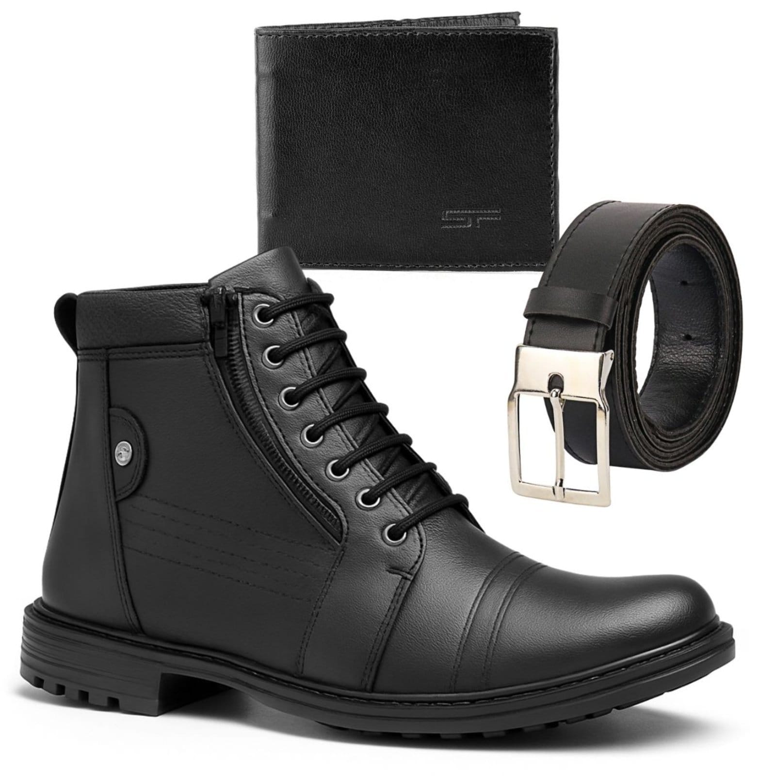 Coturno Masculino Sapatofran Cano Curto com Zíper com Cinto e Carteira Kit