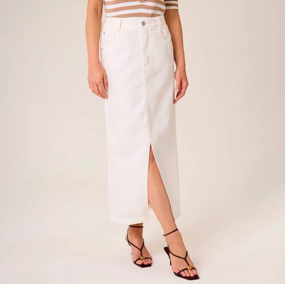 Vista principal Saia Sarja Dudalina Liocel Cos Elastico Ve26 Feminino Dudalina branco