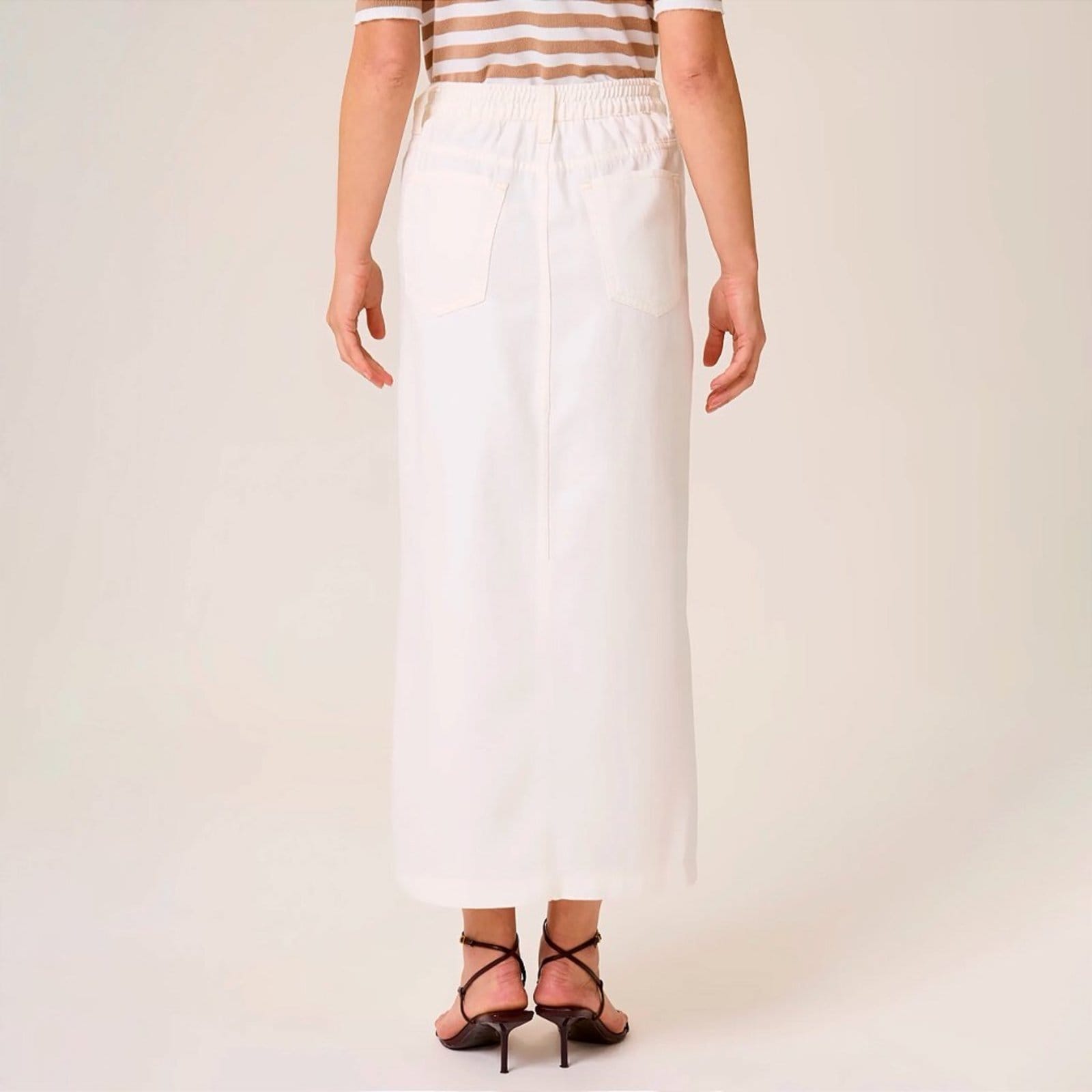 Vista 2 Saia Sarja Dudalina Liocel Cos Elastico Ve26 Feminino Dudalina branco