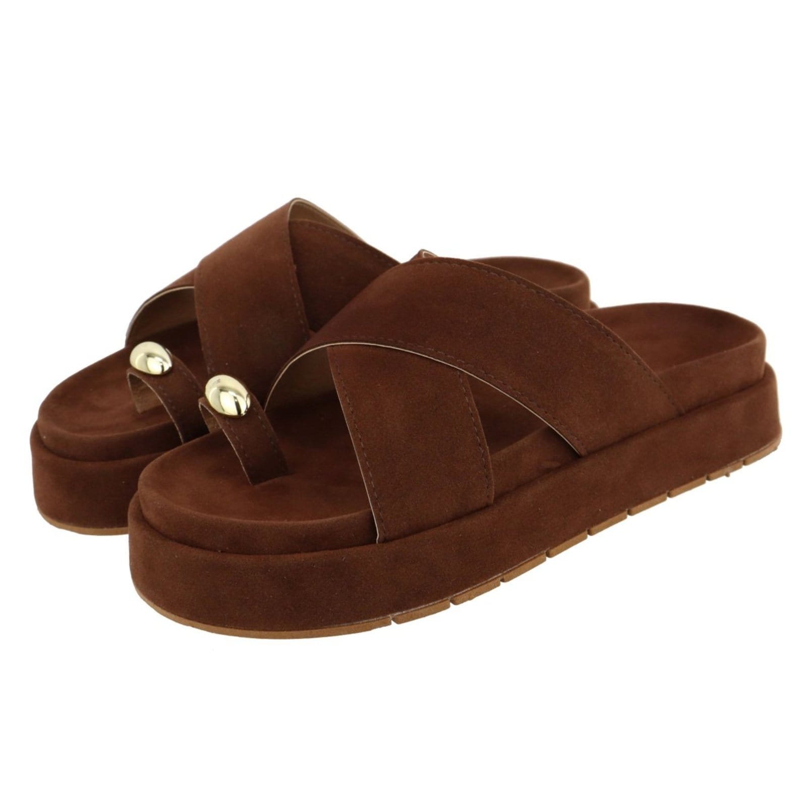 Sandália Papete Feminina em X Plataforma Sola Alta Camurça