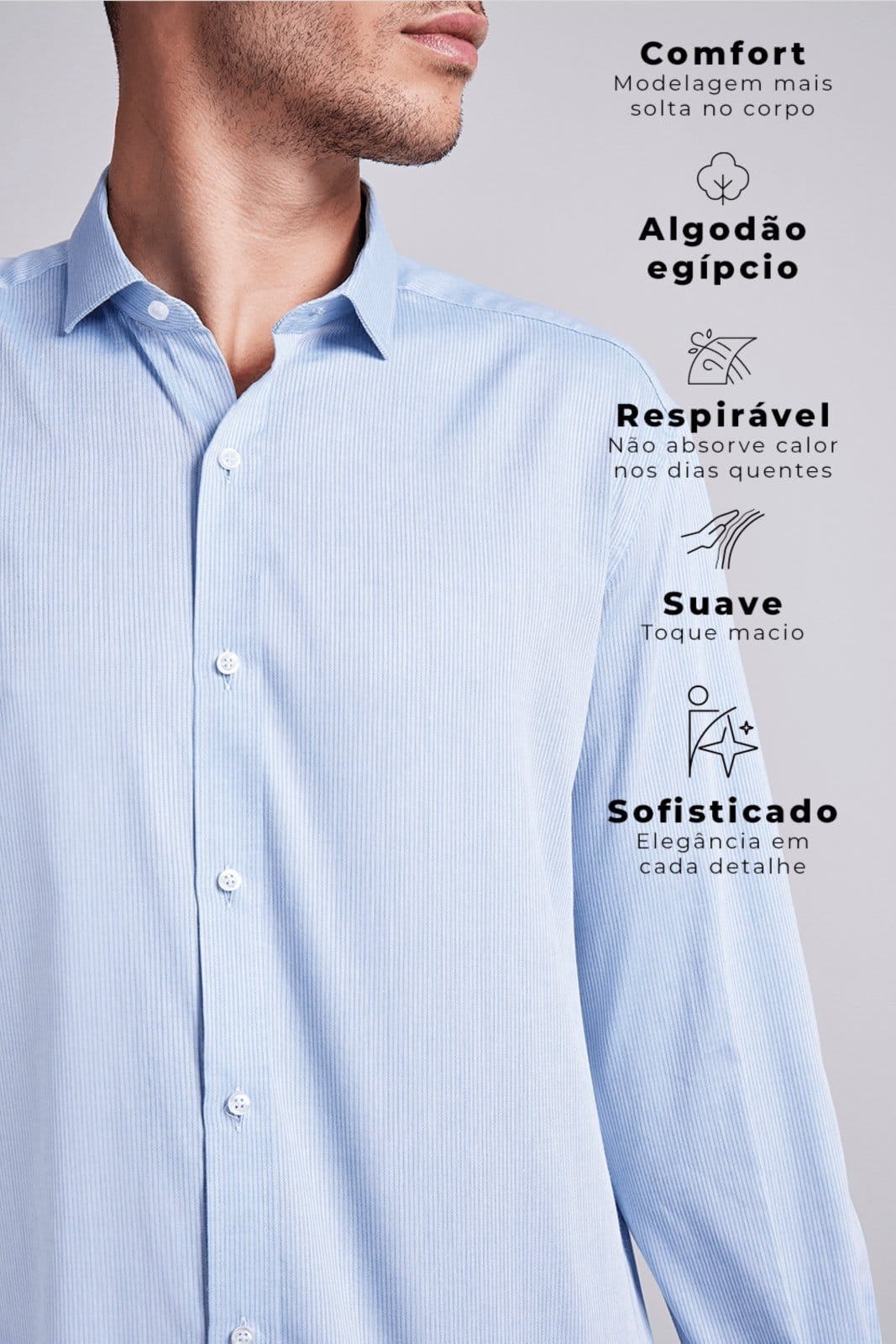Vista 2 HIGHSTIL Camisa Social Algodão Egípcio Comfort Claro HIGHSTIL azul