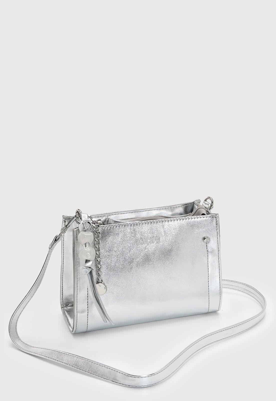 Vista 2 Bolsa Feminina Anacapri Média Detalhe Corrente Prata Anacapri cinza