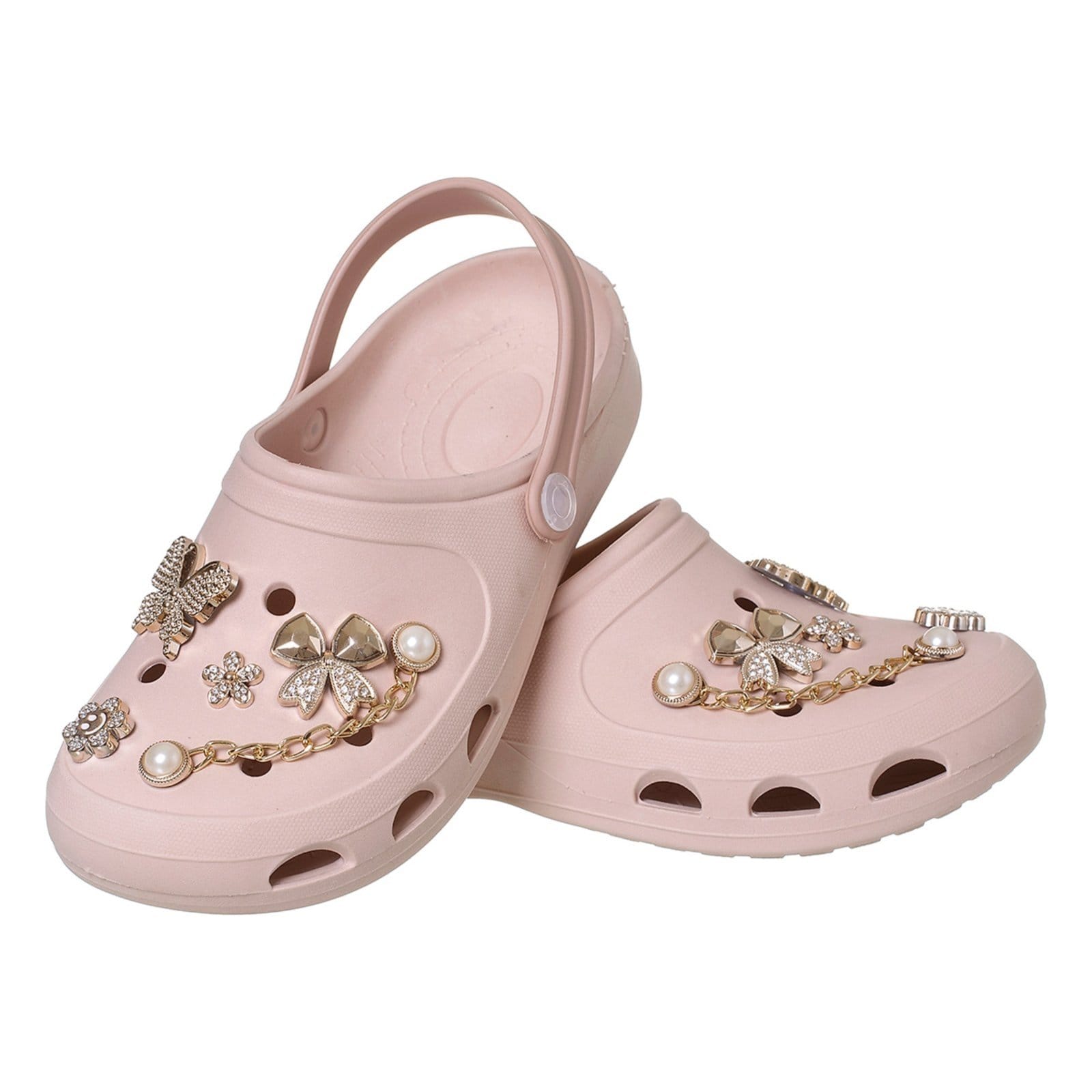 Vista 2 Infantil - Kit Sandália babuche com botons para decorar + bolsa emborrachada cor com botons Angipé rosa