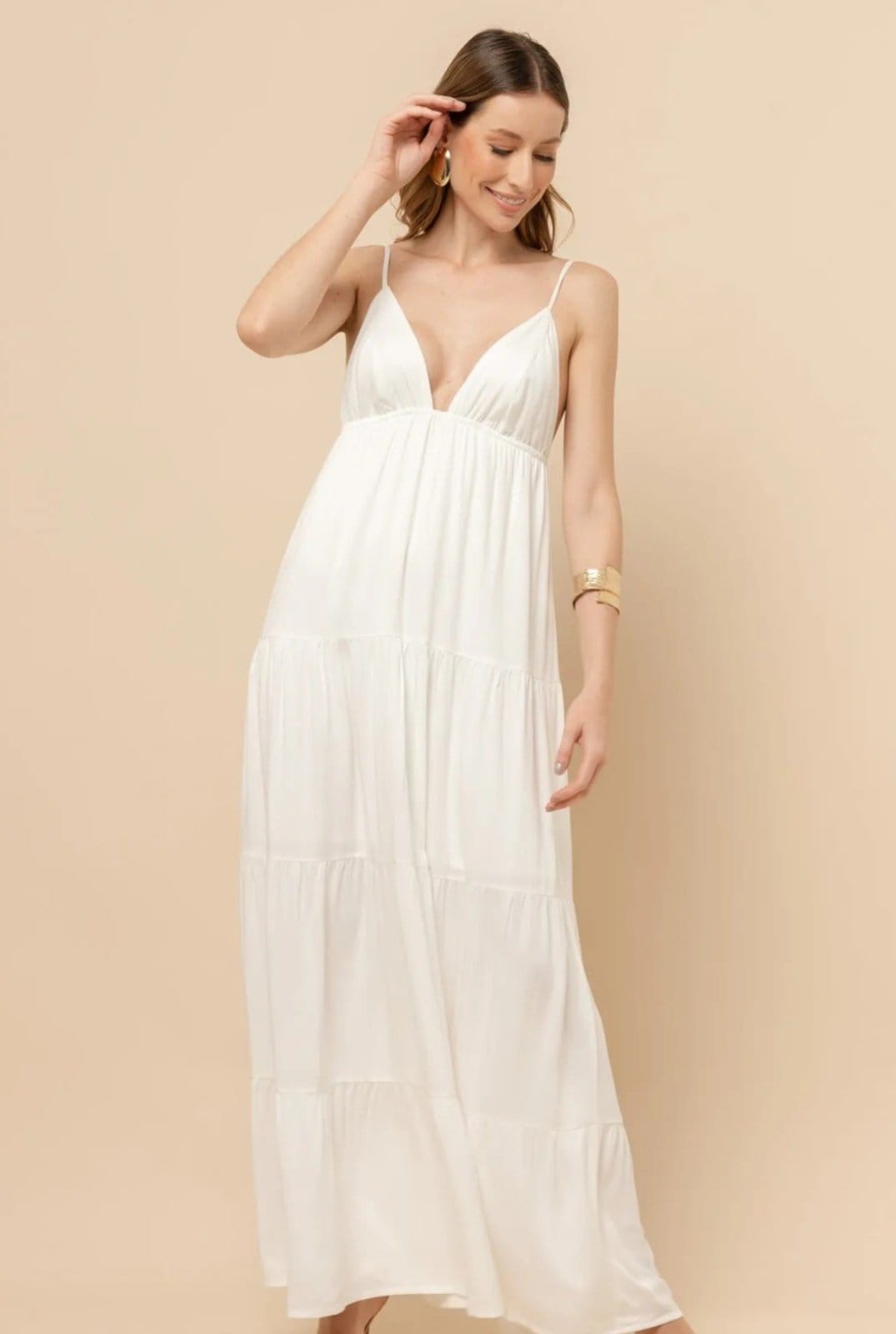 Vestido Longo Cetim Sensitive Noronha Off White